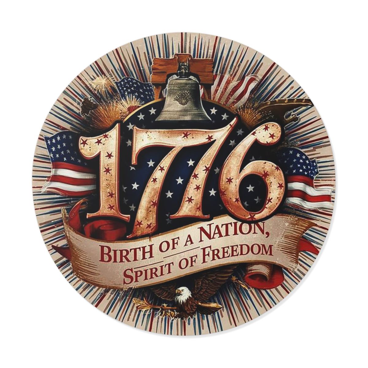 1776 Liberty Bell Patriotic Round Vinyl Sticker | Birth of a Nation Spirit of Freedom
