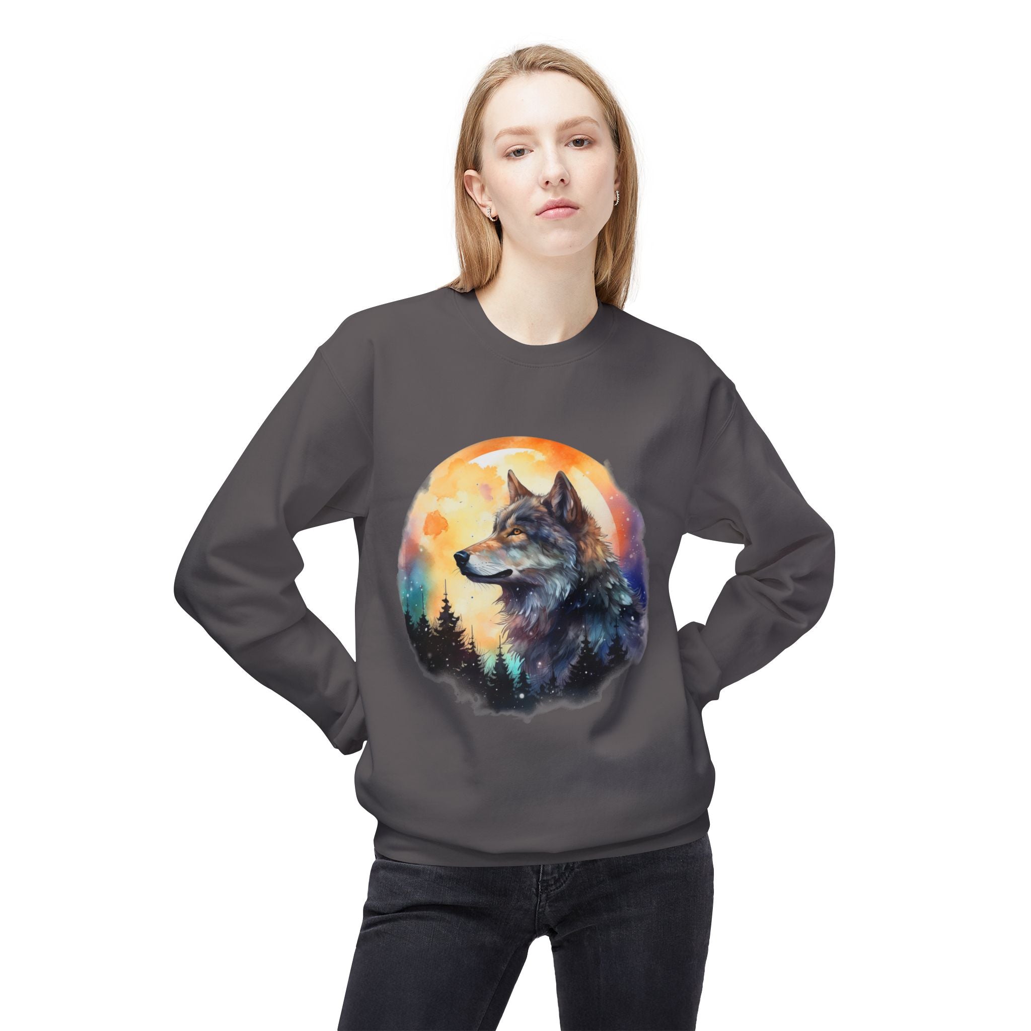 Wildlife Wolf Sunrise Crewneck Sweatshirt