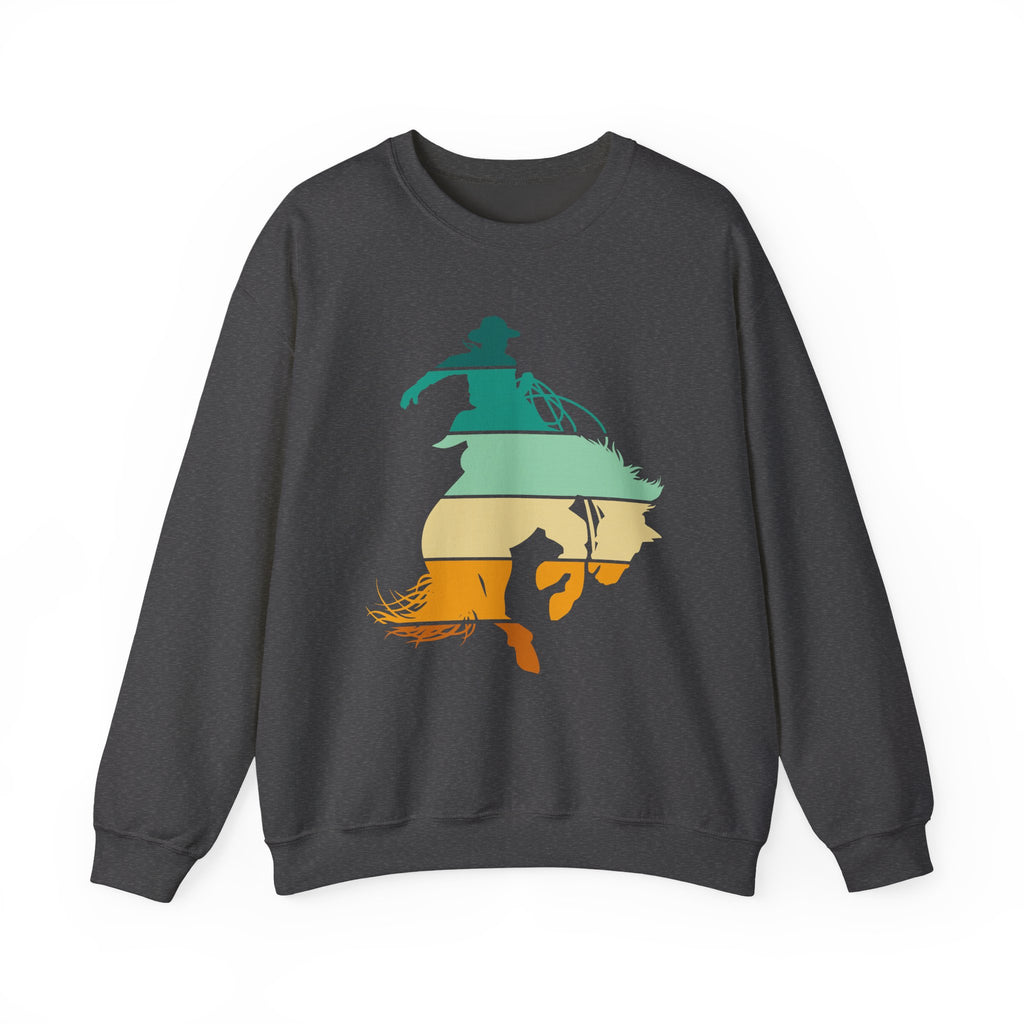 Rodeo Bucking Horse Crewneck Sweatshirt — Western Cowboy Rodeo Graphic