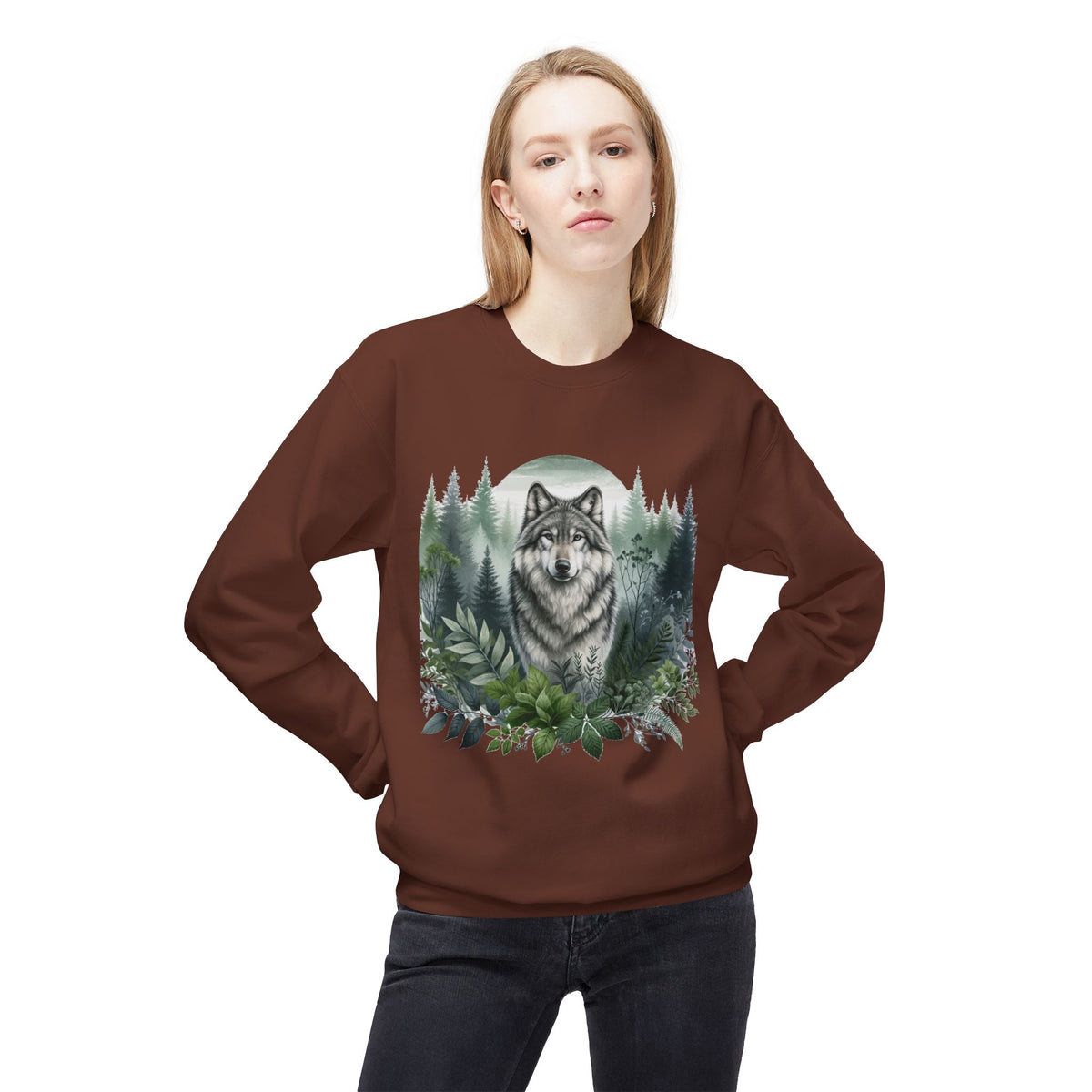 Wildlife Wolf Crewneck Sweatshirt — Custom Wolf Graphic