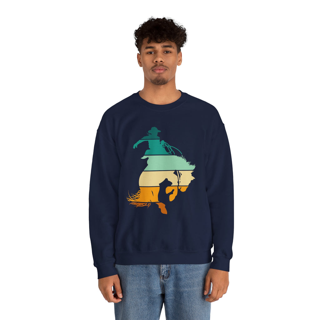 Rodeo Bucking Horse Crewneck Sweatshirt — Western Cowboy Rodeo Graphic