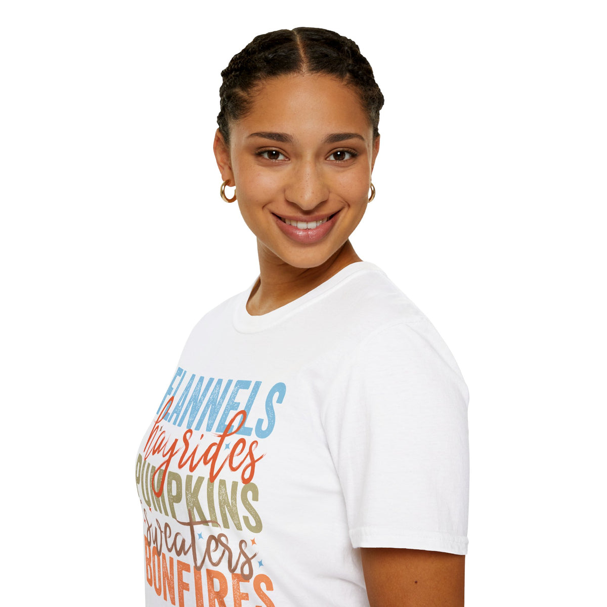 Fall Vibes T‑Shirt — “Flannels Hayrides Pumpkins” Autumn Graphic Tee