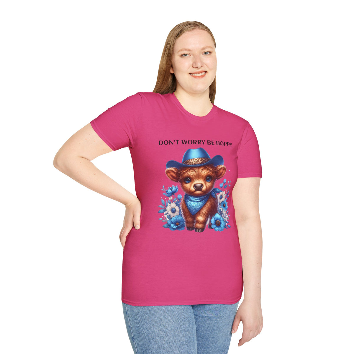 Baby Highland Cow Don't Worry Be Happy Unisex Soft style T-Shirt