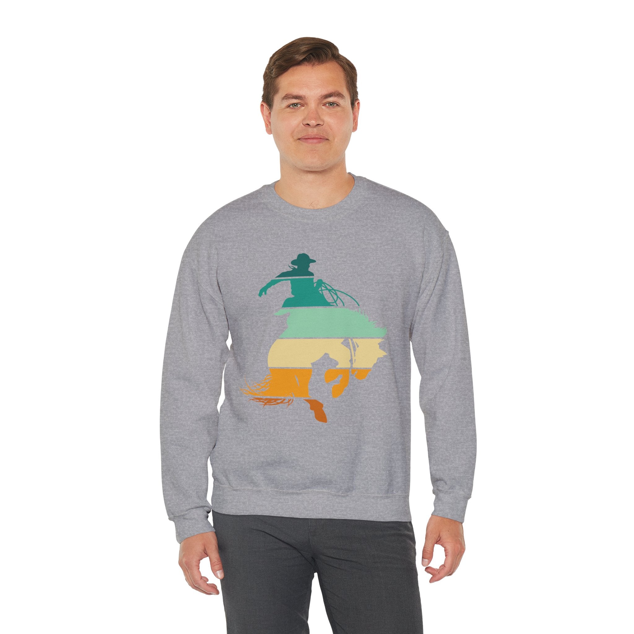 Rodeo Bucking Horse Crewneck Sweatshirt — Western Cowboy Rodeo Graphic