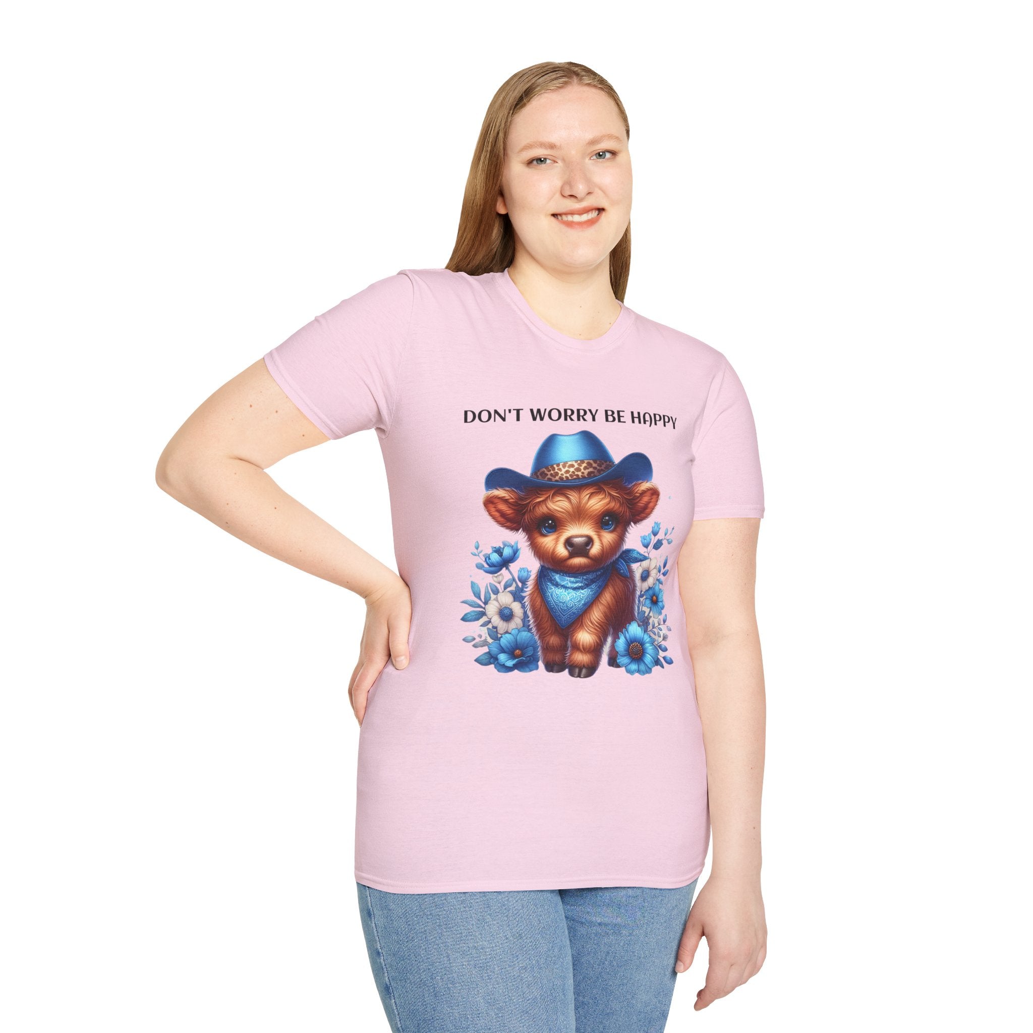 Baby Highland Cow Don't Worry Be Happy Unisex Soft style T-Shirt