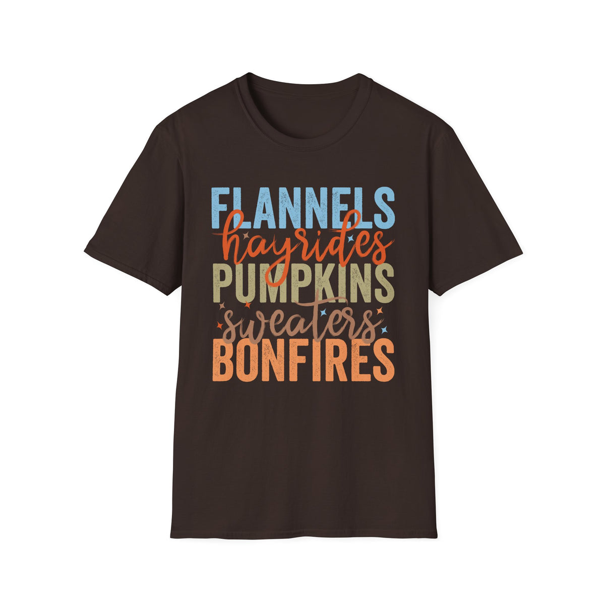 Fall Vibes T‑Shirt — “Flannels Hayrides Pumpkins” Autumn Graphic Tee
