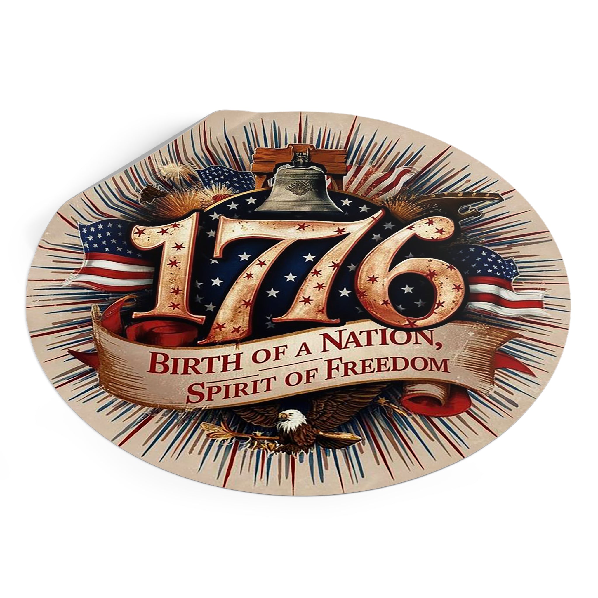 1776 Liberty Bell Patriotic Round Vinyl Sticker | Birth of a Nation Spirit of Freedom