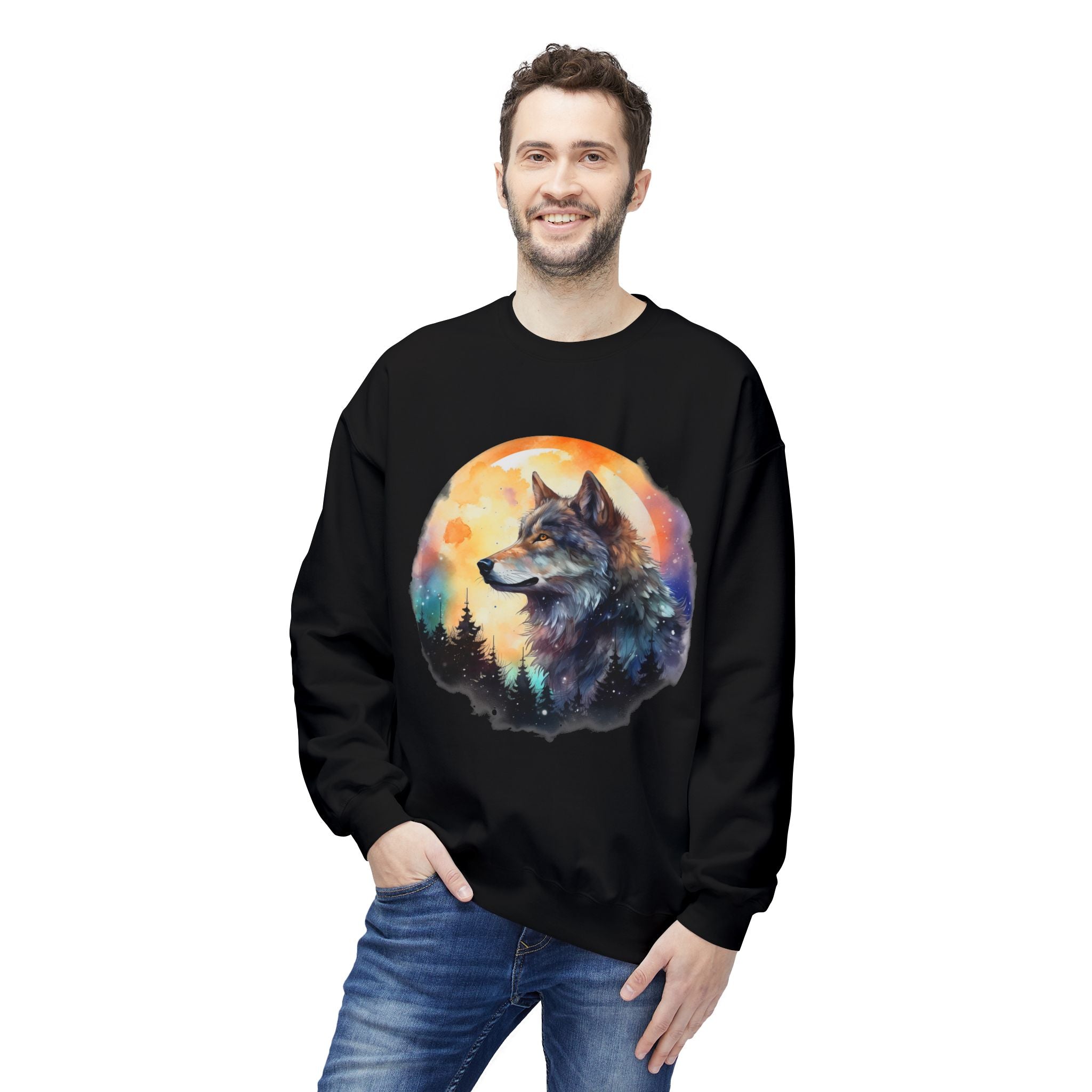 Wildlife Wolf Sunrise Crewneck Sweatshirt