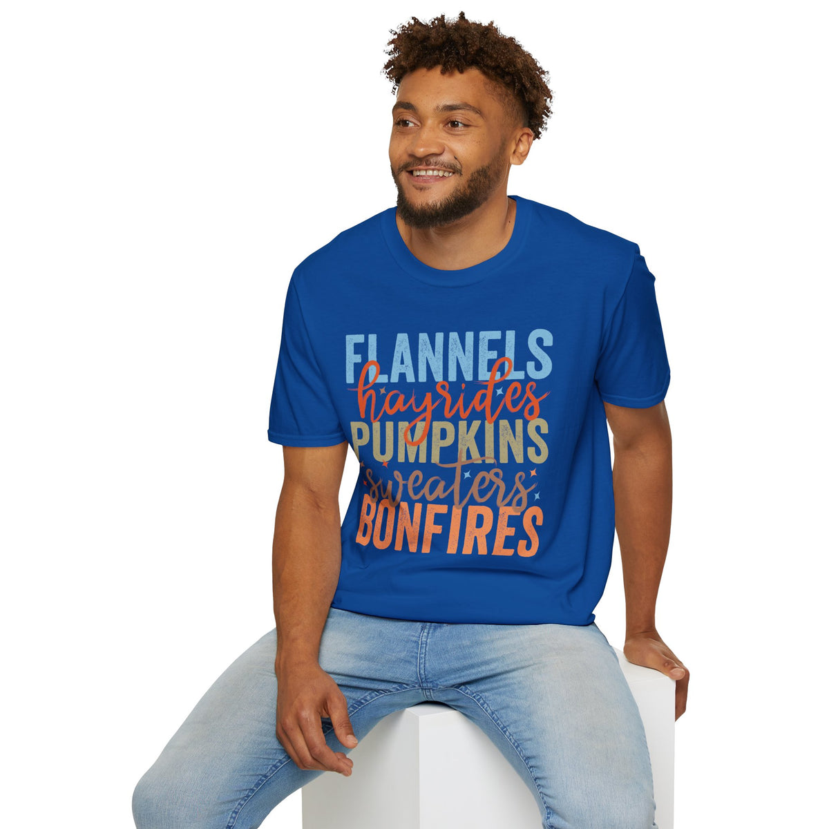 Fall Vibes T‑Shirt — “Flannels Hayrides Pumpkins” Autumn Graphic Tee
