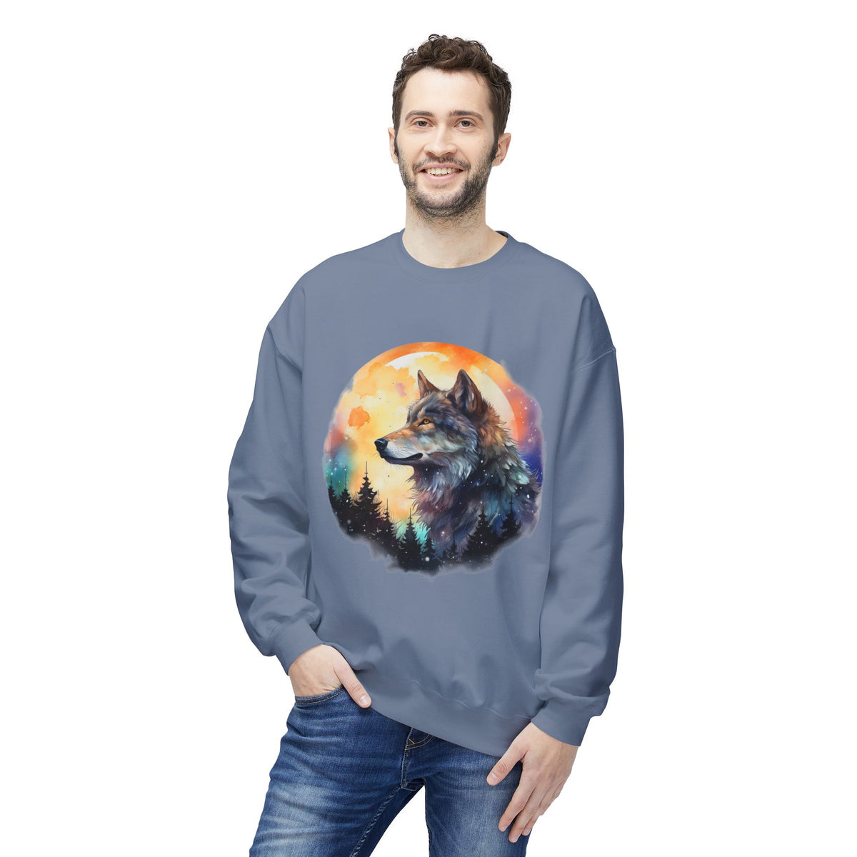 Wildlife Wolf Sunrise Crewneck Sweatshirt