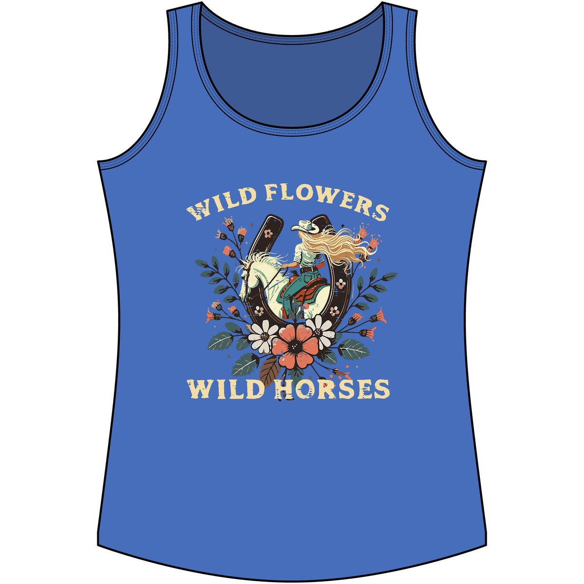 Western Wildflowers & Wild Horses Tank Top — Women's Cotton Ranch Style