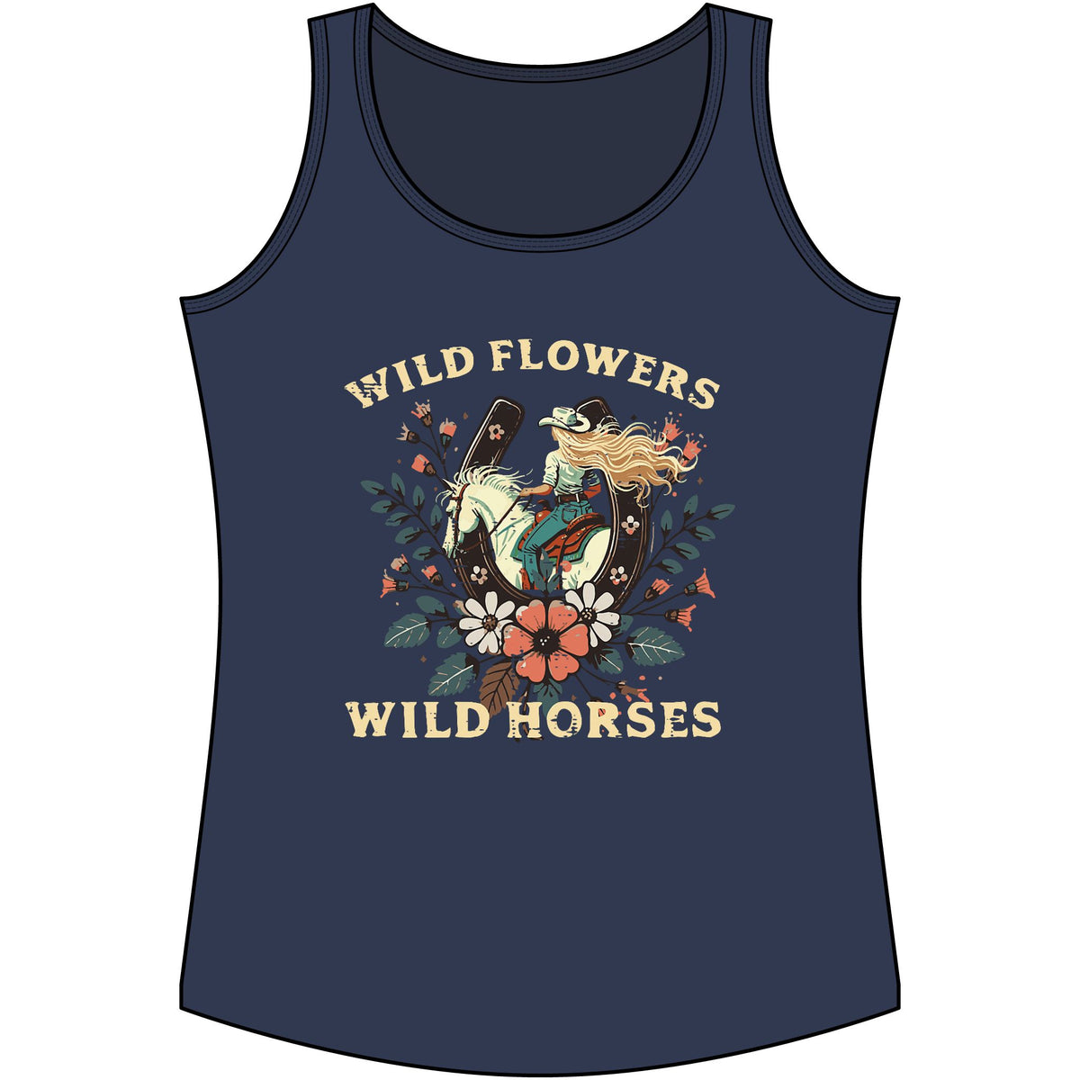 Western Wildflowers & Wild Horses Tank Top — Women's Cotton Ranch Style