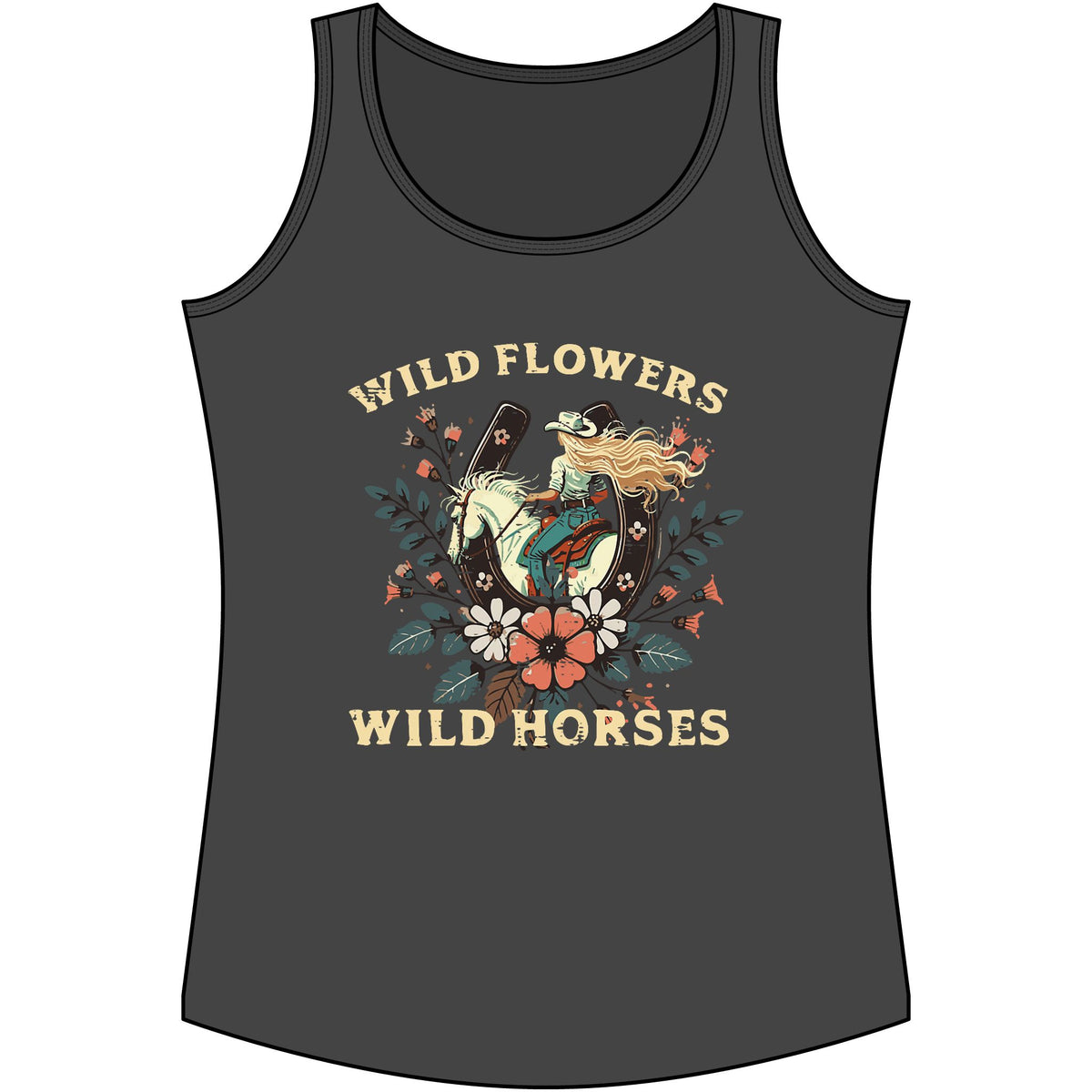 Western Wildflowers & Wild Horses Tank Top — Women's Cotton Ranch Style