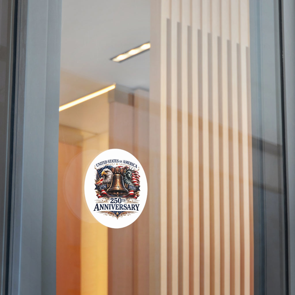 250th Anniversary Liberty Bell Round Vinyl Sticker | USA Patriotic Eagles Flag 1776-2026