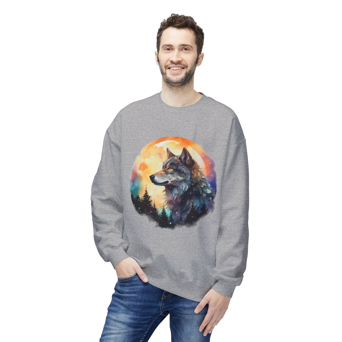 Wildlife Wolf Sunrise Crewneck Sweatshirt
