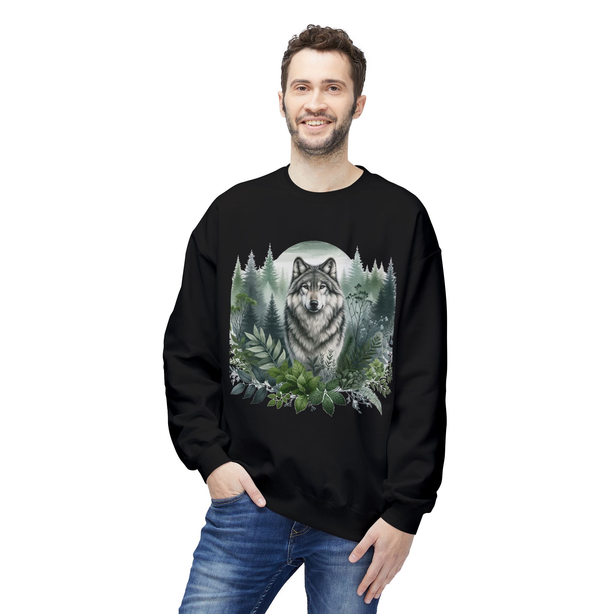 Wildlife Wolf Crewneck Sweatshirt — Custom Wolf Graphic