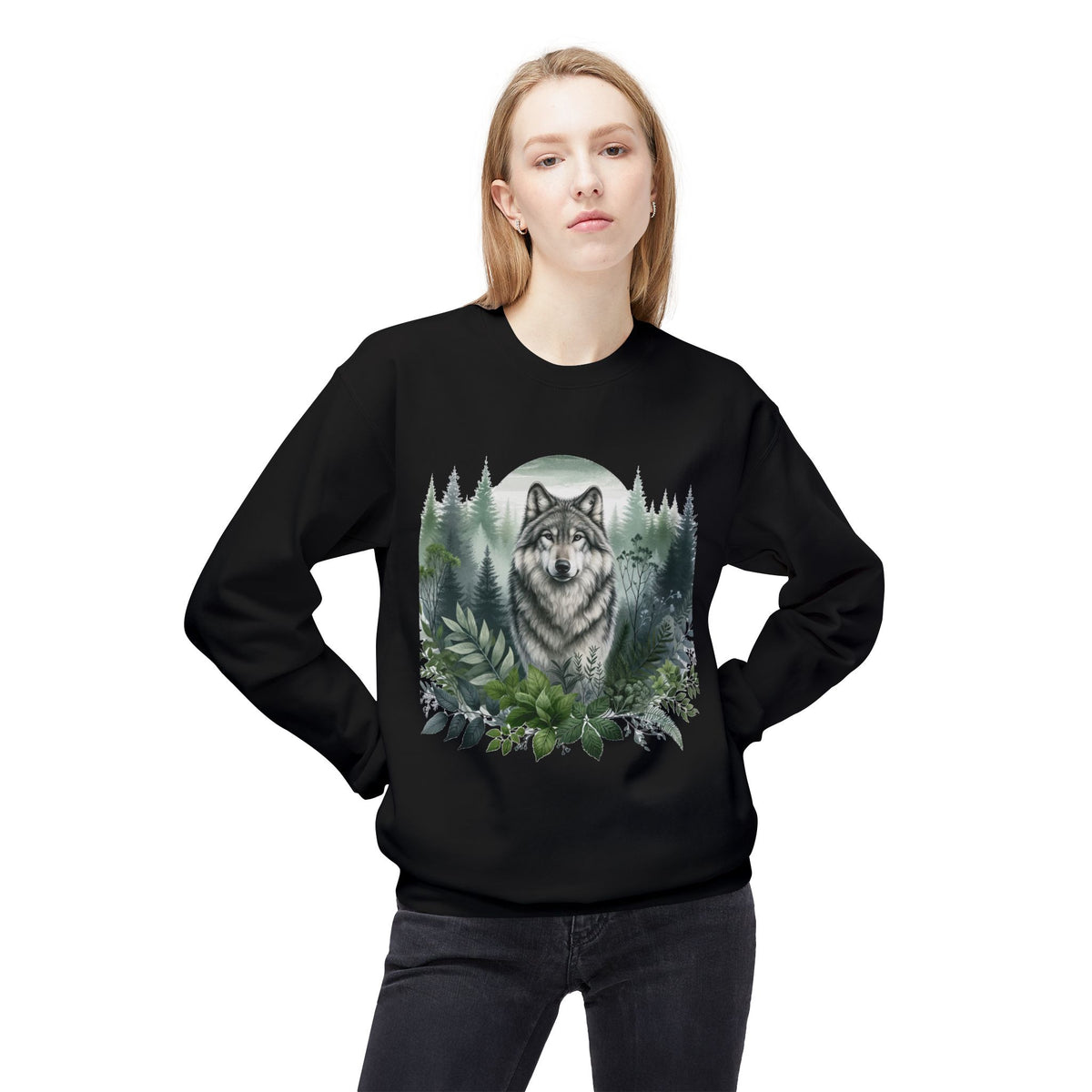Wildlife Wolf Crewneck Sweatshirt — Custom Wolf Graphic