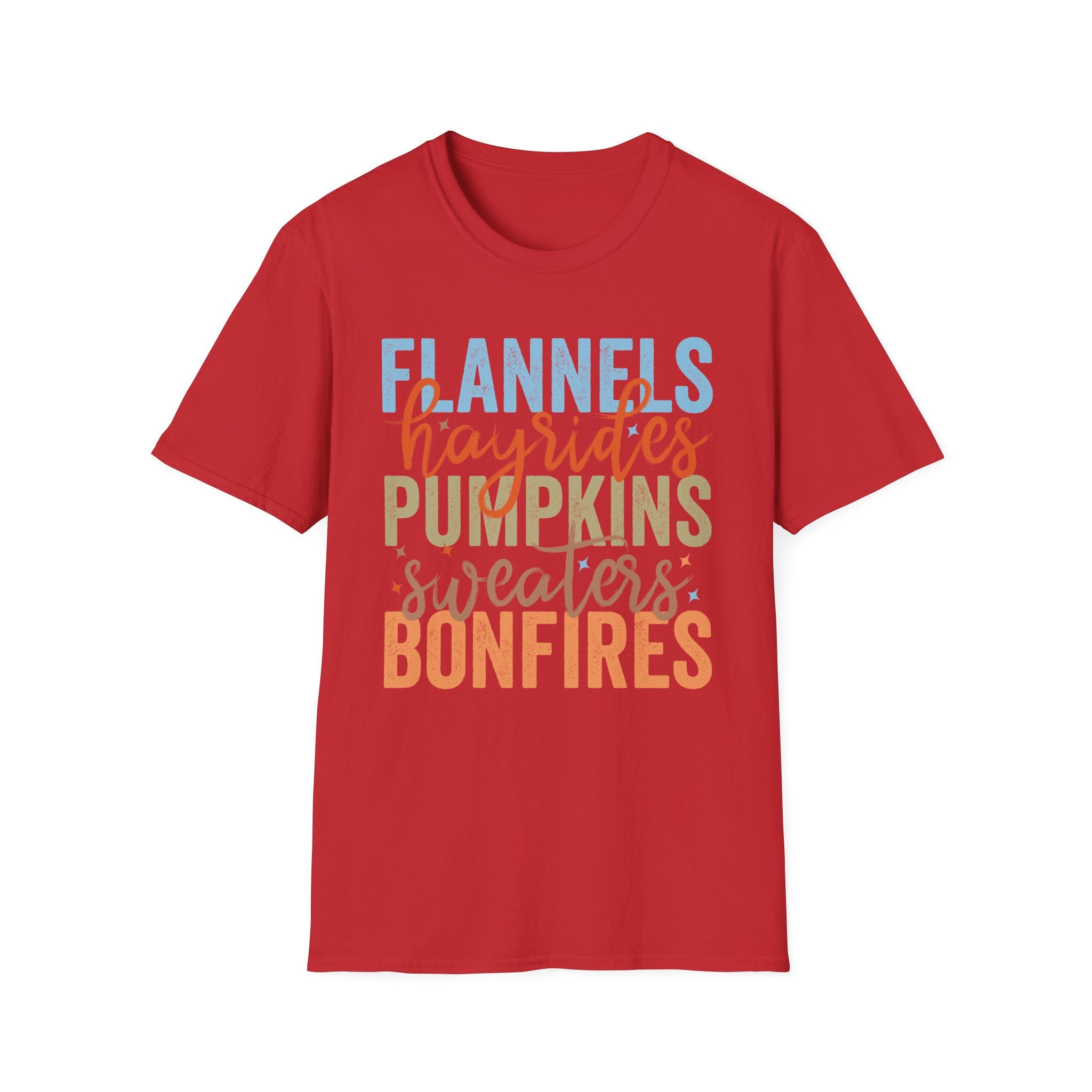 Fall Vibes T‑Shirt — “Flannels Hayrides Pumpkins” Autumn Graphic Tee