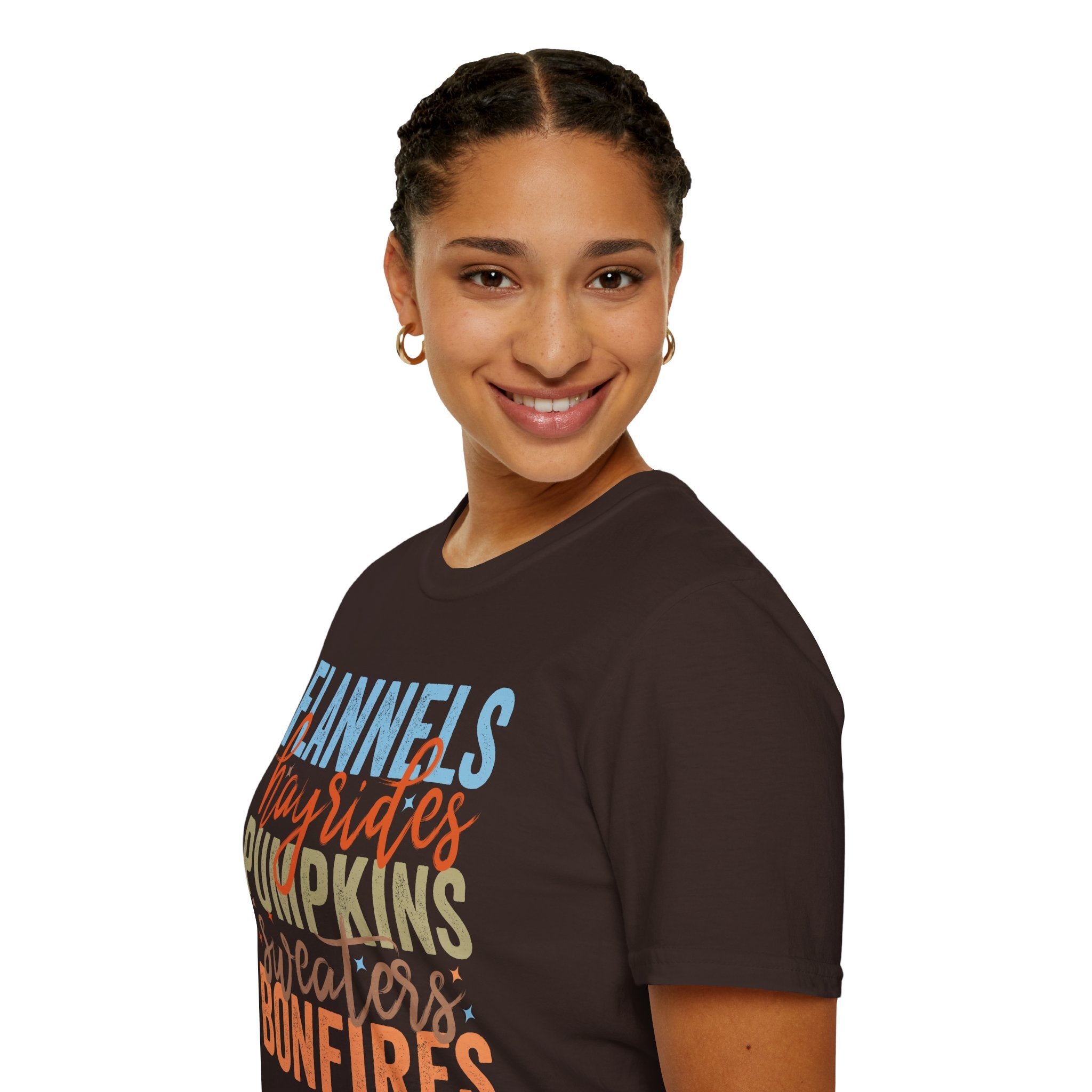 Fall Vibes T‑Shirt — “Flannels Hayrides Pumpkins” Autumn Graphic Tee
