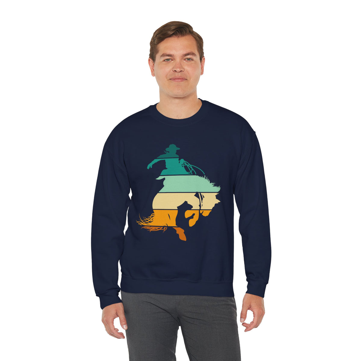 Rodeo Bucking Horse Crewneck Sweatshirt — Western Cowboy Rodeo Graphic