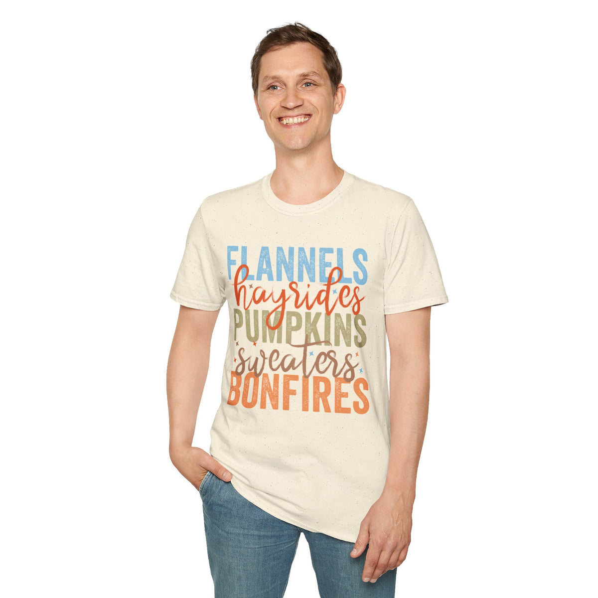 Fall Vibes T‑Shirt — “Flannels Hayrides Pumpkins” Autumn Graphic Tee