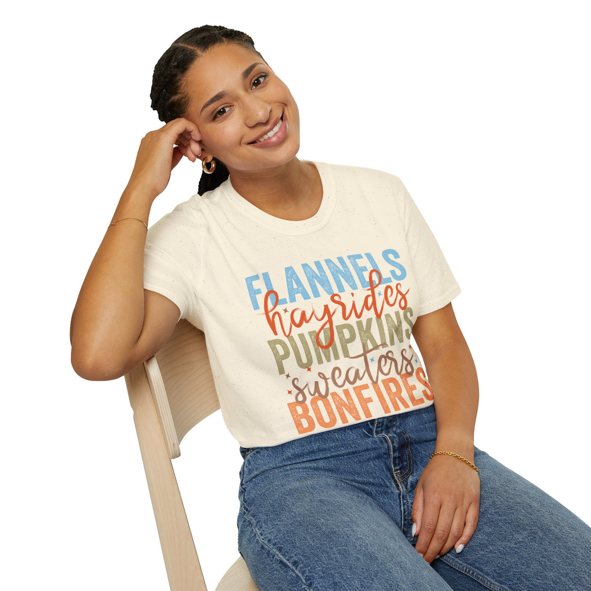 Fall Vibes T‑Shirt — “Flannels Hayrides Pumpkins” Autumn Graphic Tee