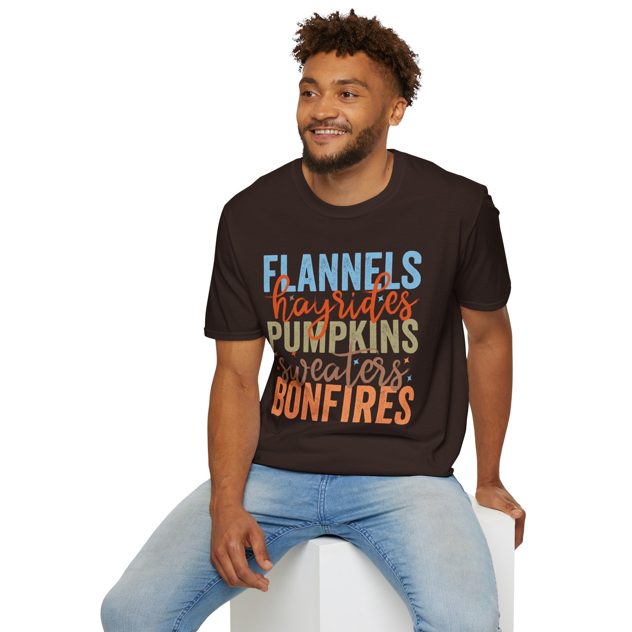 Fall Vibes T‑Shirt — “Flannels Hayrides Pumpkins” Autumn Graphic Tee