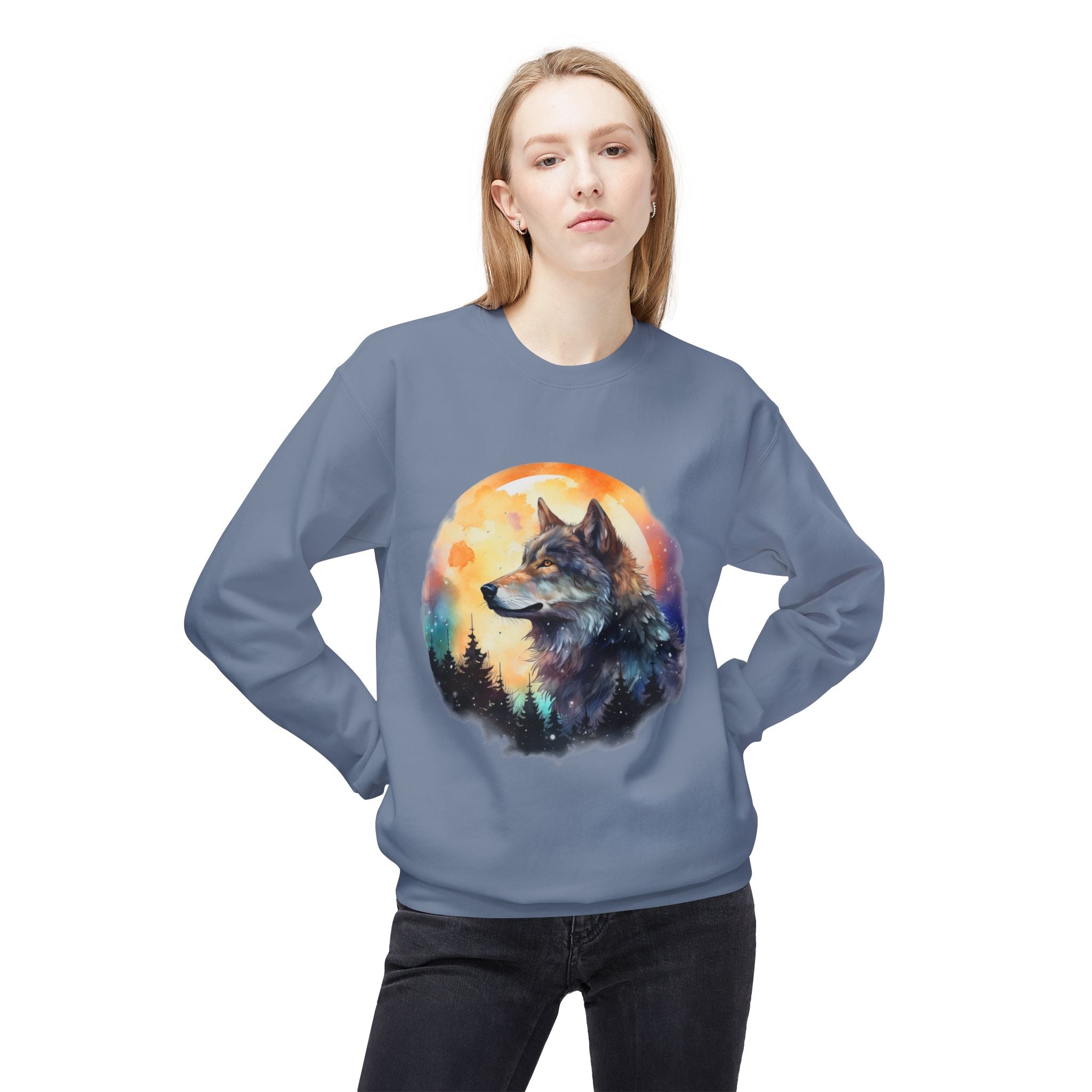 Wildlife Wolf Sunrise Crewneck Sweatshirt