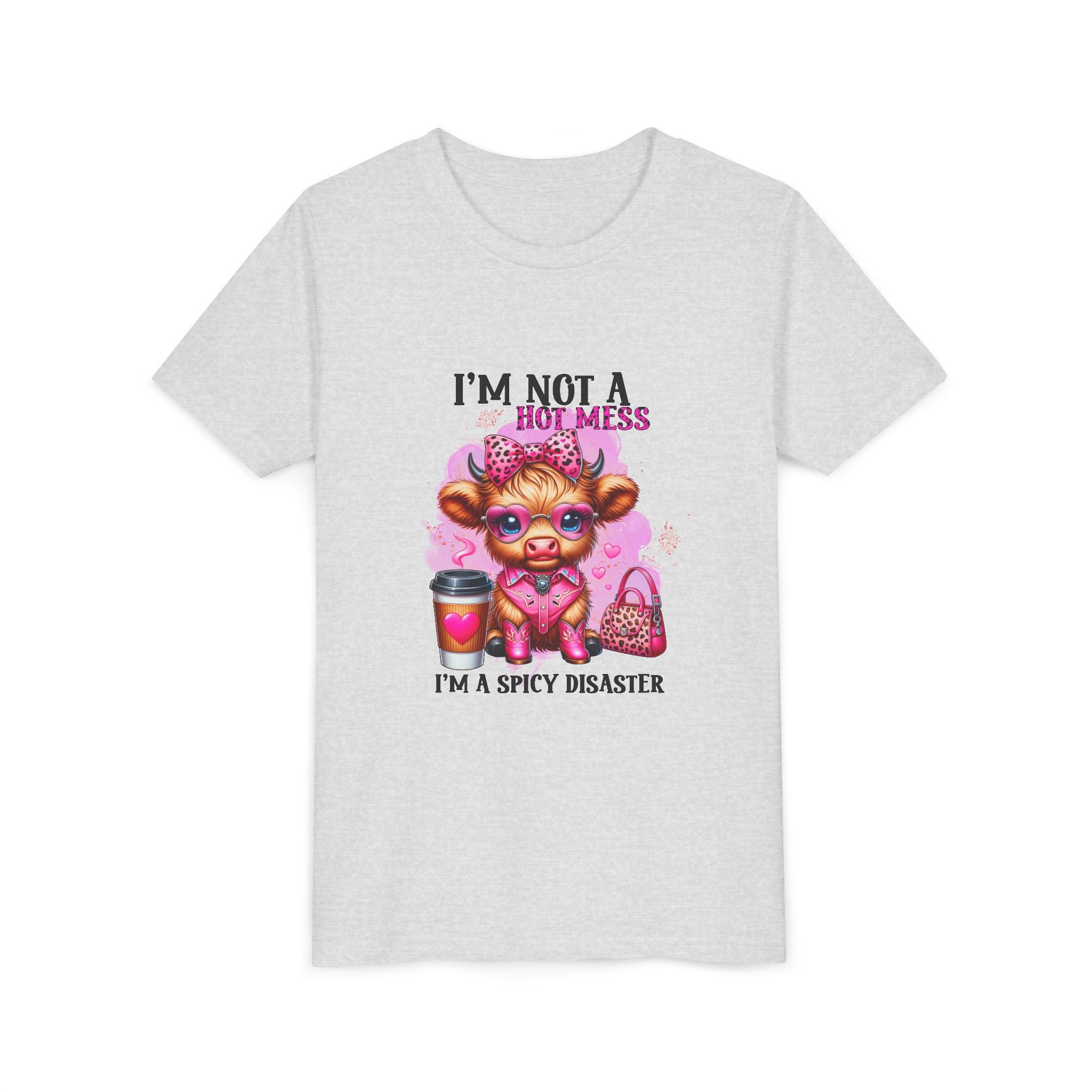 Youth Tee — "I'm Not A Hot Mess I'm A Spicy Disaster" Highland Cow