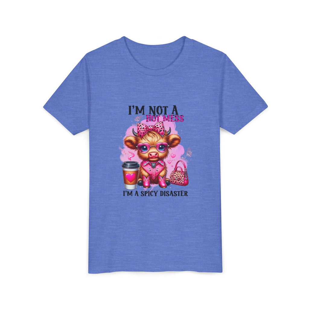 Youth Tee — "I'm Not A Hot Mess I'm A Spicy Disaster" Highland Cow