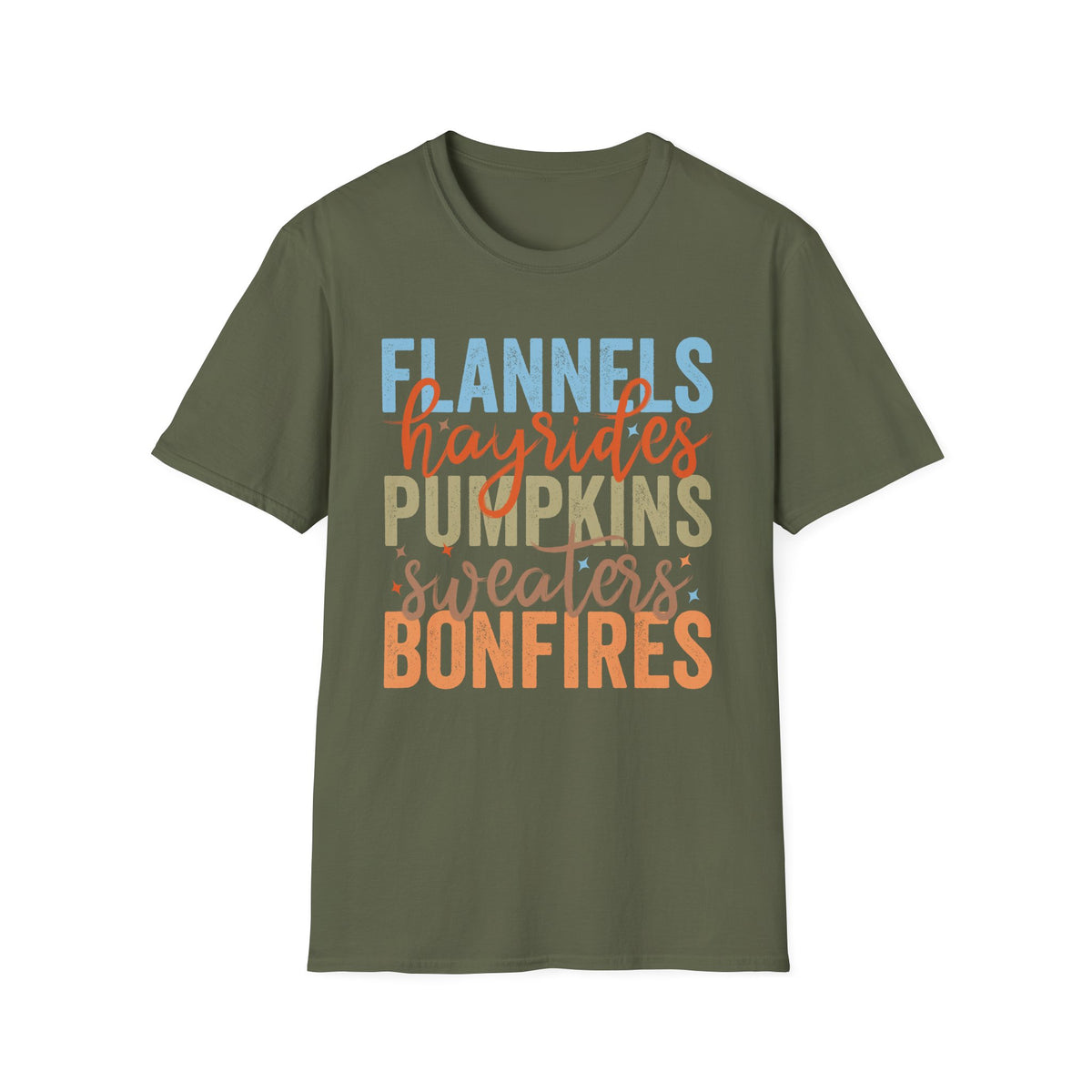Fall Vibes T‑Shirt — “Flannels Hayrides Pumpkins” Autumn Graphic Tee
