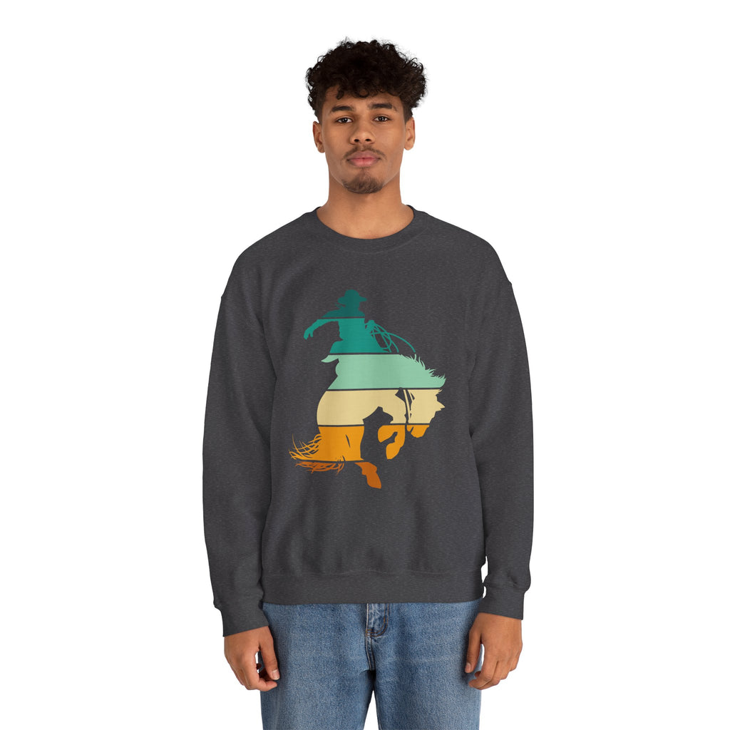 Rodeo Bucking Horse Crewneck Sweatshirt — Western Cowboy Rodeo Graphic
