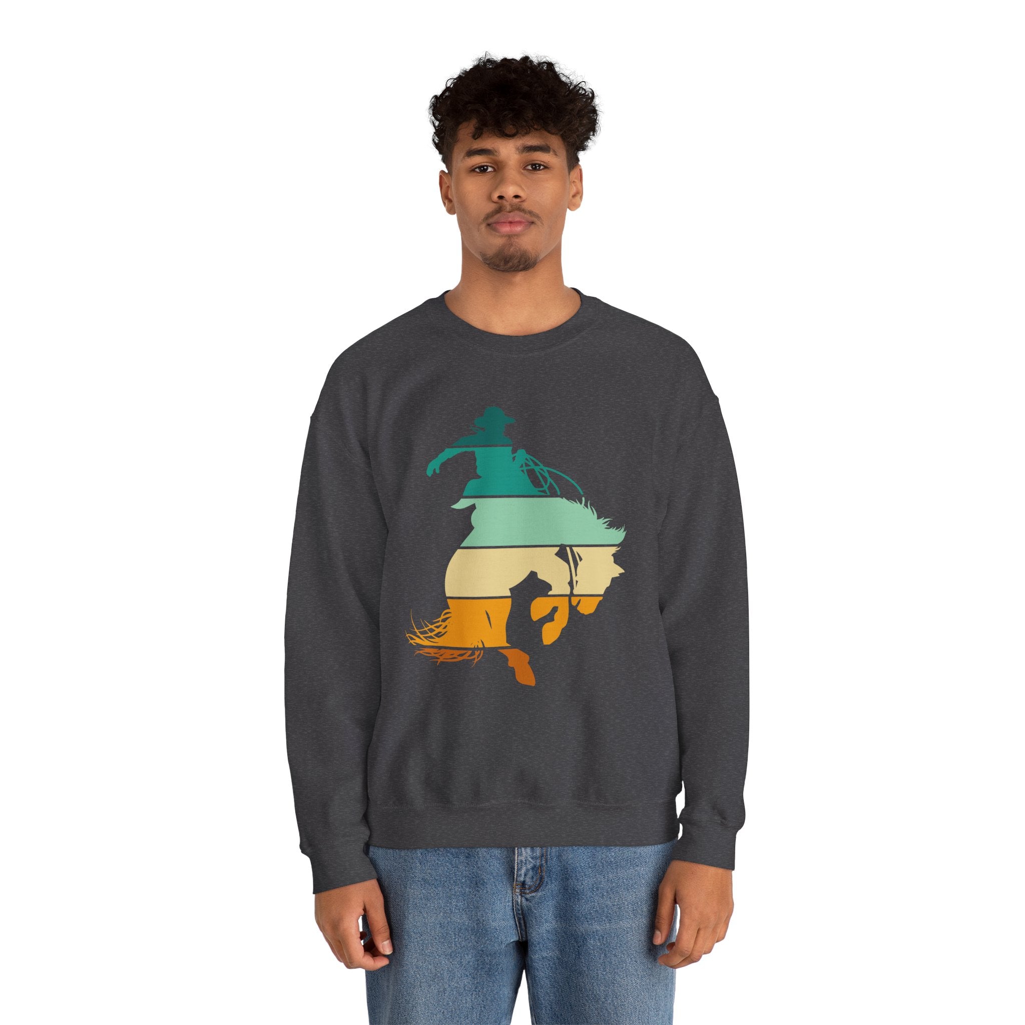 Rodeo Bucking Horse Crewneck Sweatshirt — Western Cowboy Rodeo Graphic