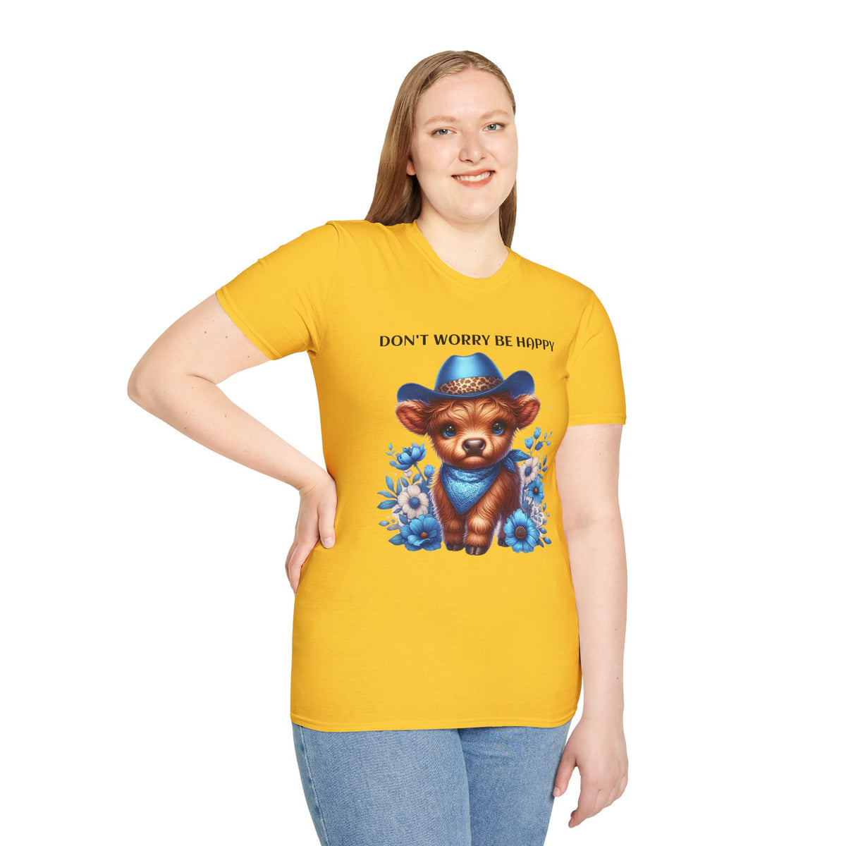 Baby Highland Cow Don't Worry Be Happy Unisex Soft style T-Shirt