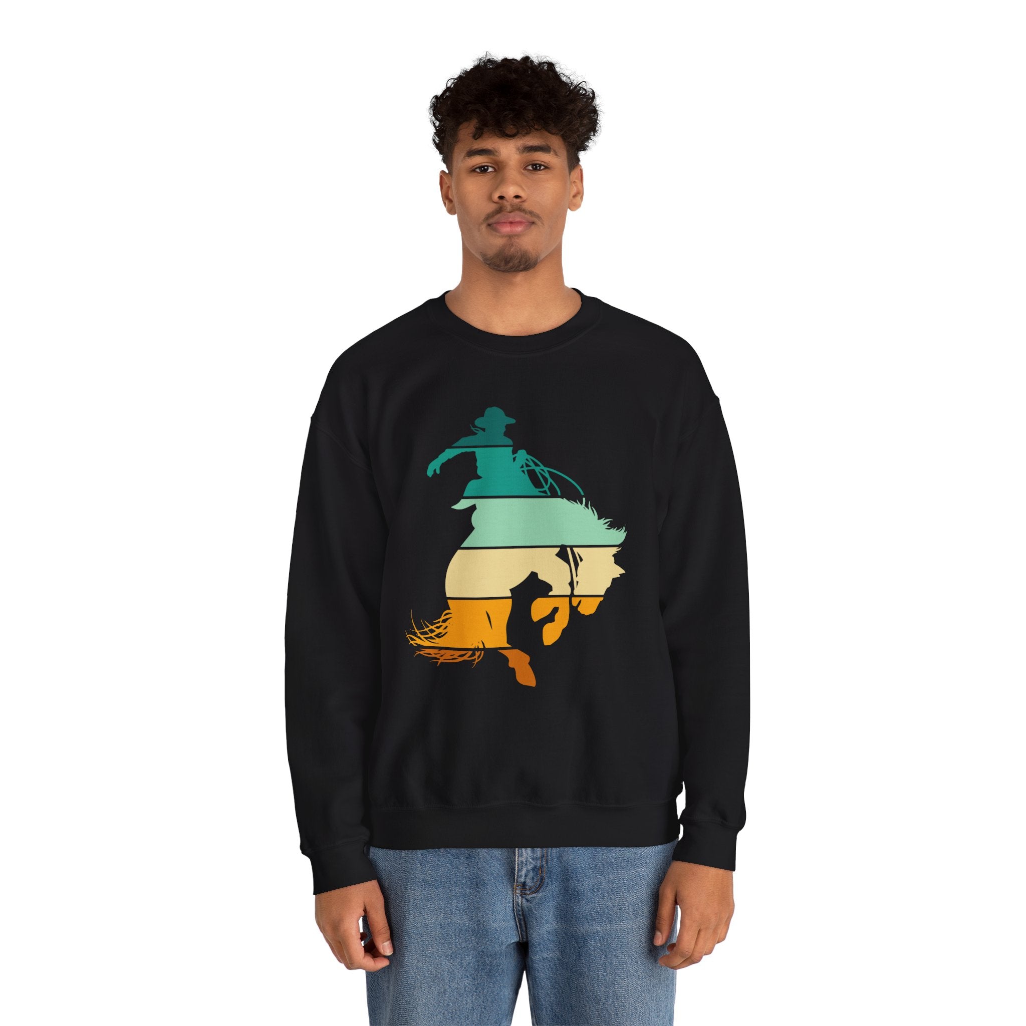 Rodeo Bucking Horse Crewneck Sweatshirt — Western Cowboy Rodeo Graphic