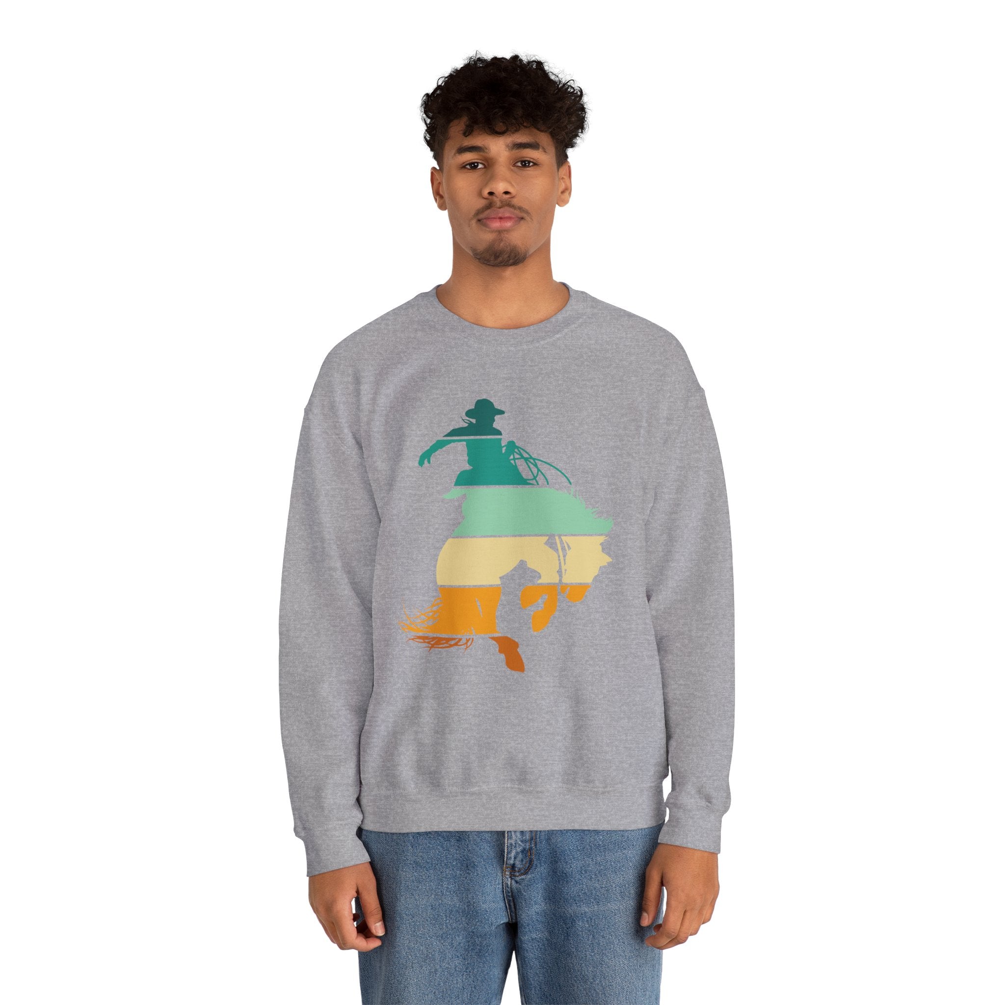 Rodeo Bucking Horse Crewneck Sweatshirt — Western Cowboy Rodeo Graphic