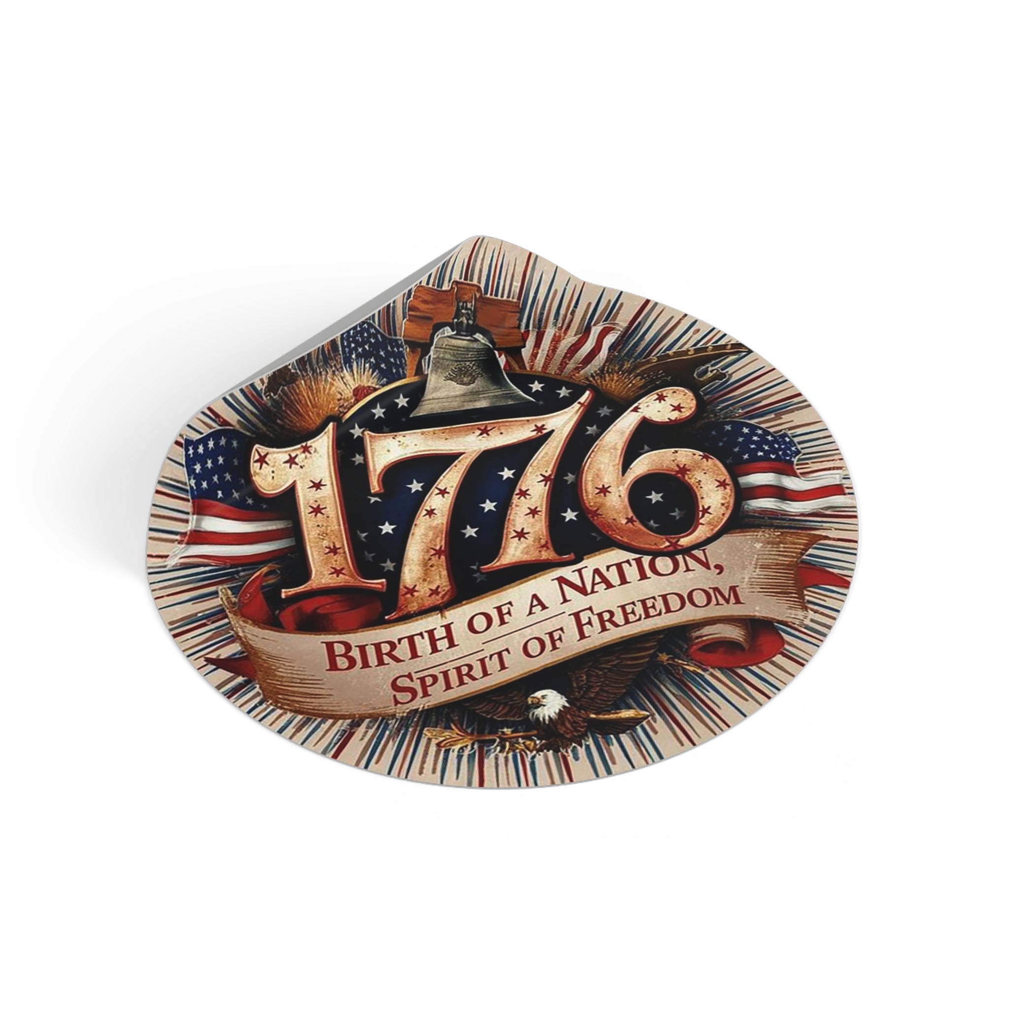 1776 Liberty Bell Patriotic Round Vinyl Sticker | Birth of a Nation Spirit of Freedom