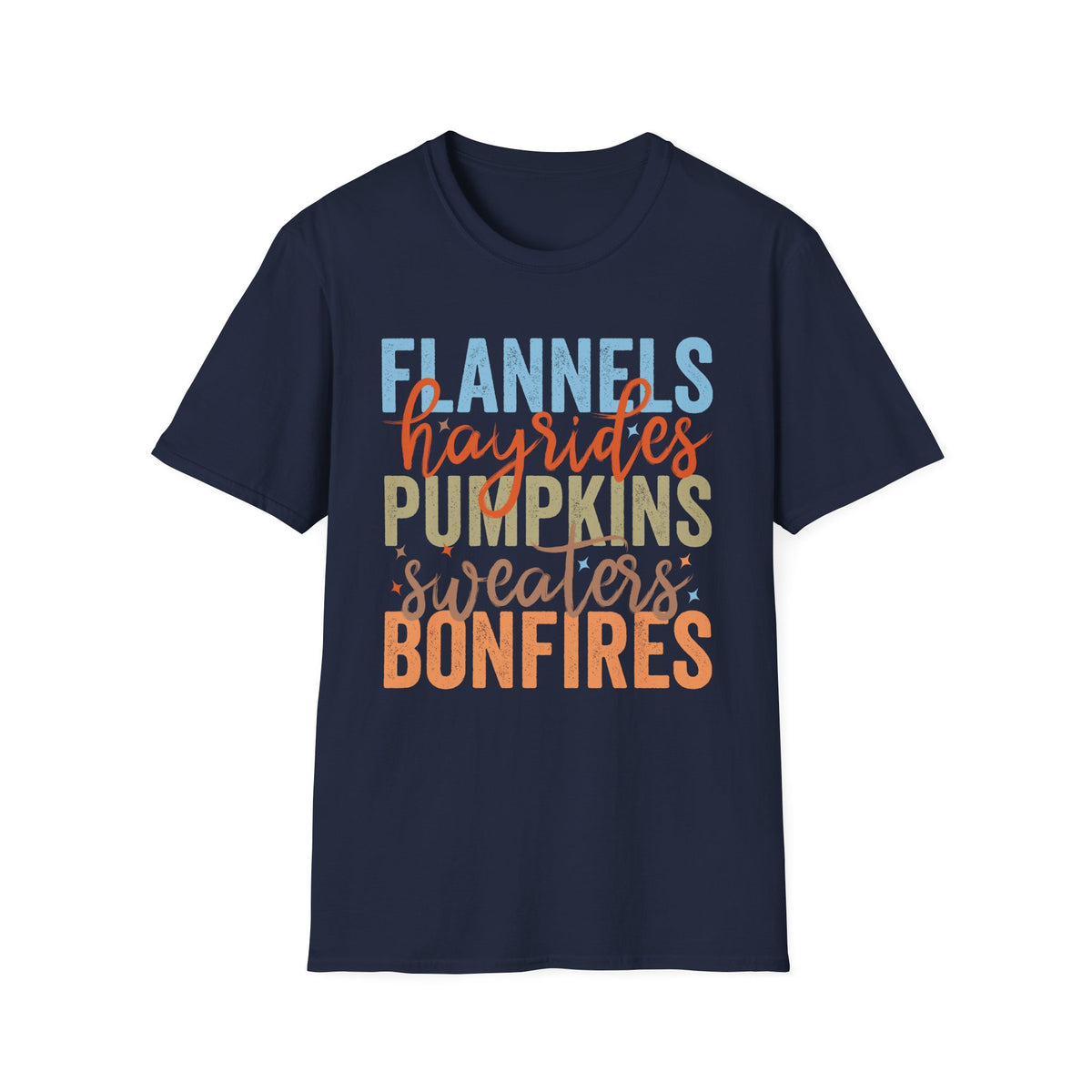 Fall Vibes T‑Shirt — “Flannels Hayrides Pumpkins” Autumn Graphic Tee