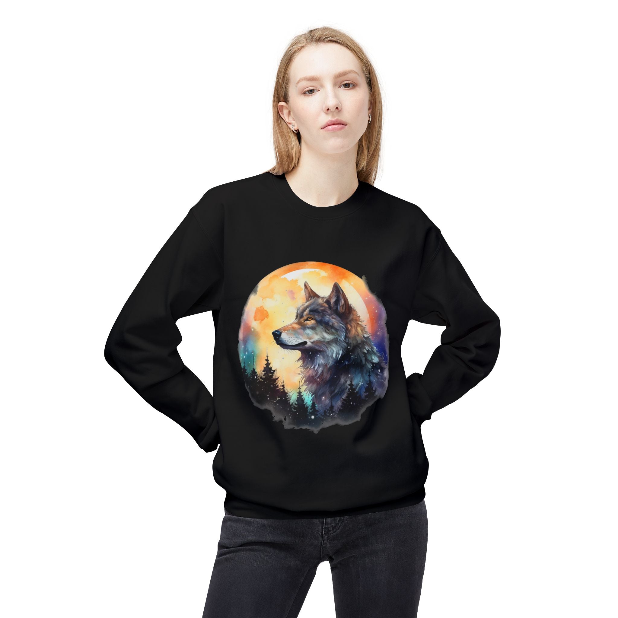 Wildlife Wolf Sunrise Crewneck Sweatshirt