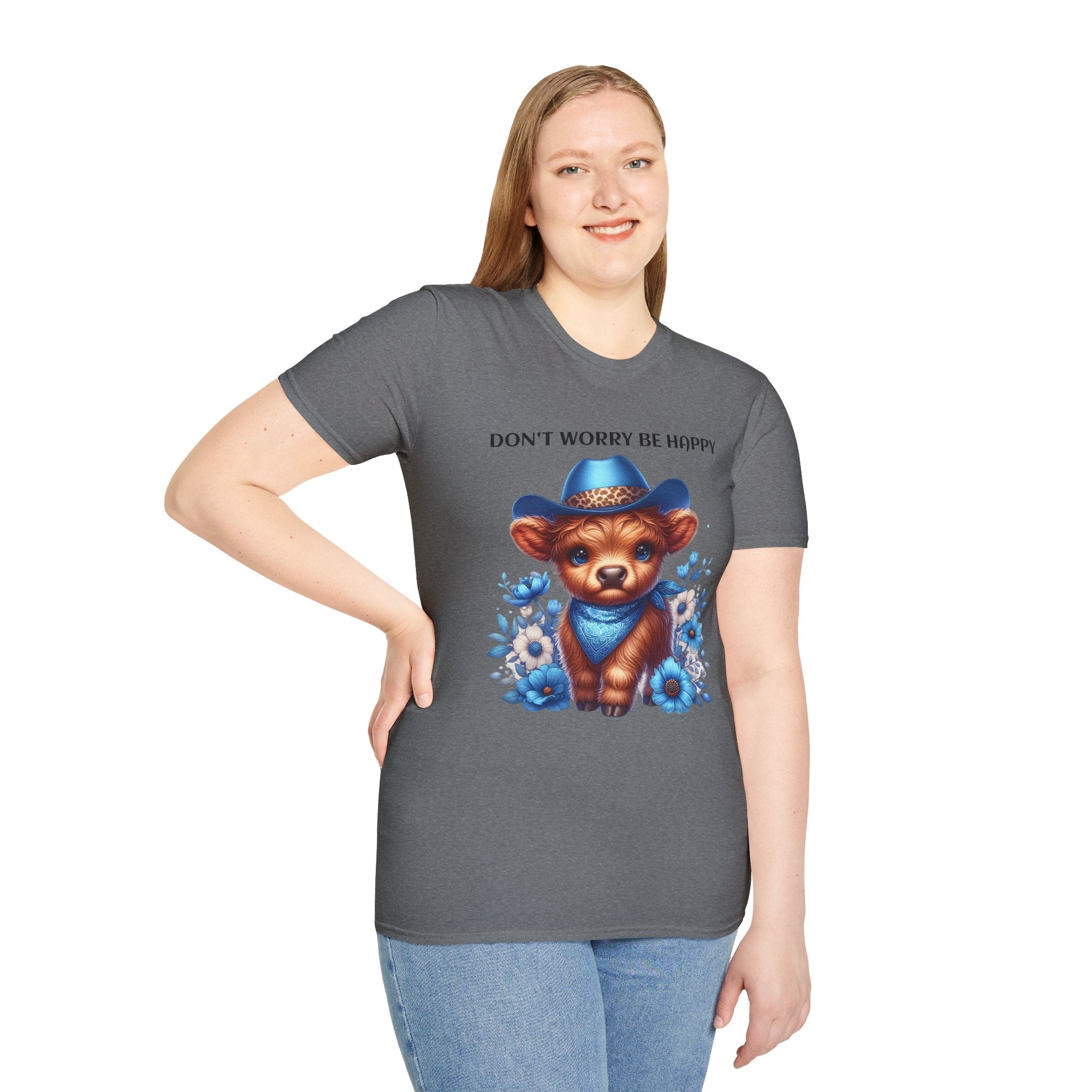 Baby Highland Cow Don't Worry Be Happy Unisex Soft style T-Shirt