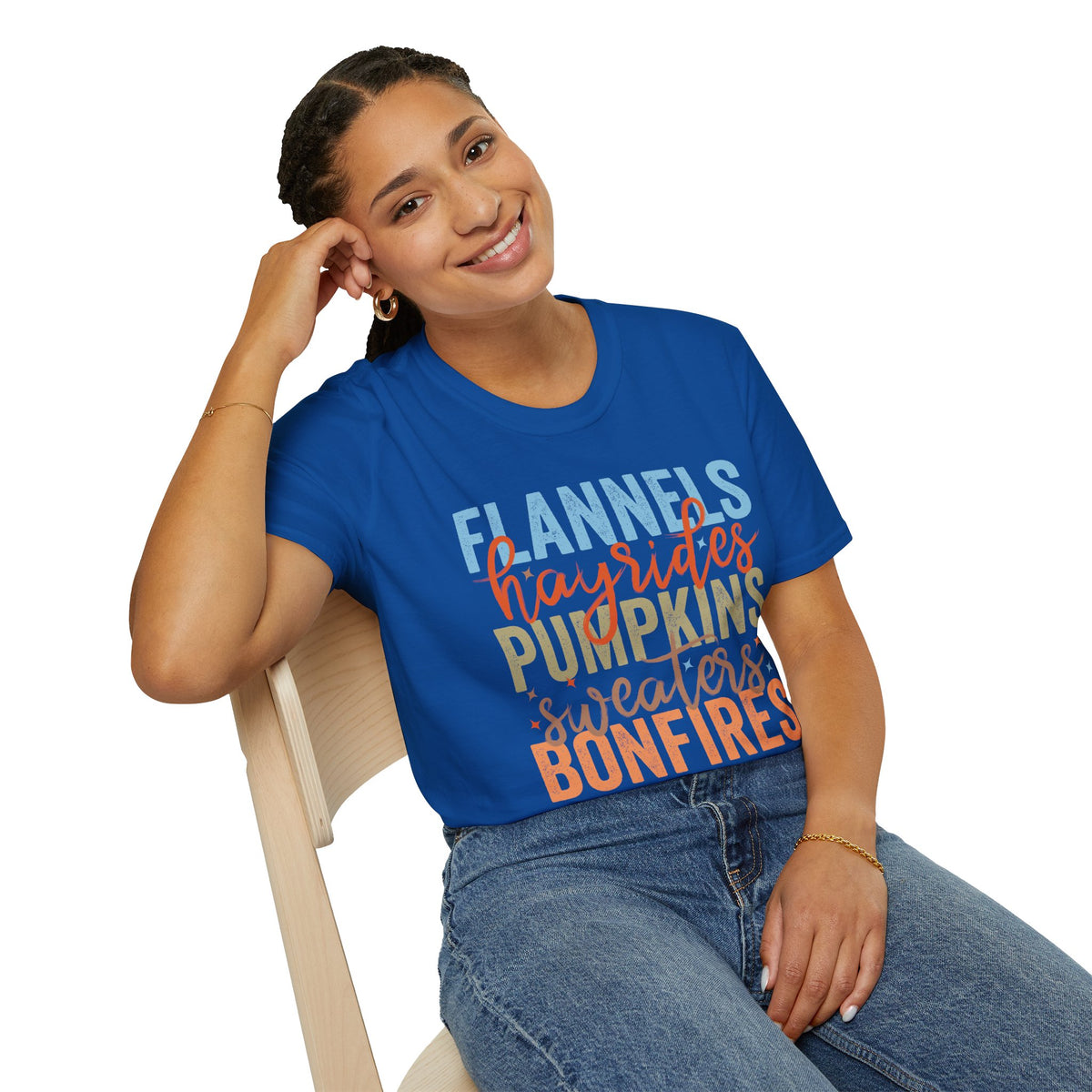 Fall Vibes T‑Shirt — “Flannels Hayrides Pumpkins” Autumn Graphic Tee