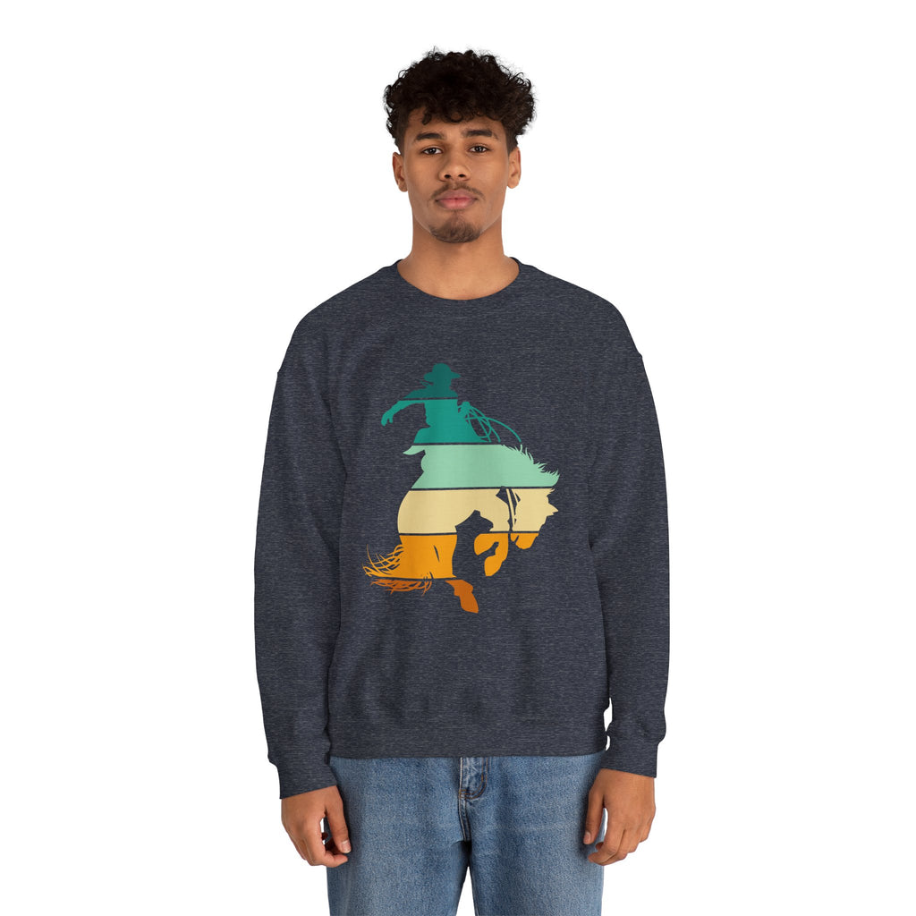 Rodeo Bucking Horse Crewneck Sweatshirt — Western Cowboy Rodeo Graphic
