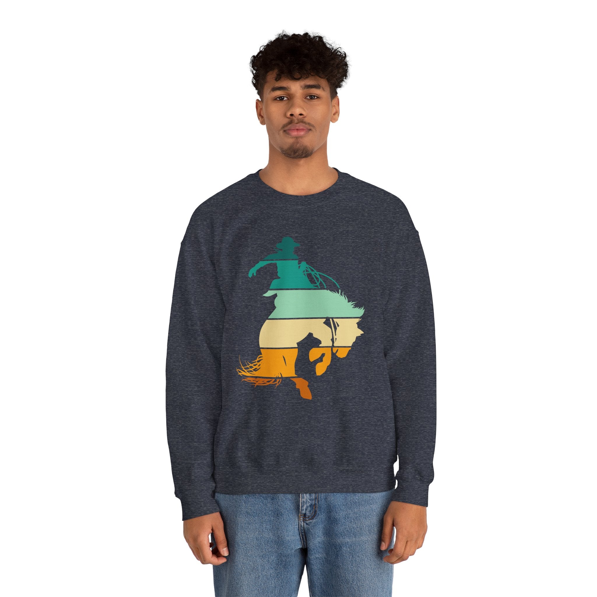 Rodeo Bucking Horse Crewneck Sweatshirt — Western Cowboy Rodeo Graphic