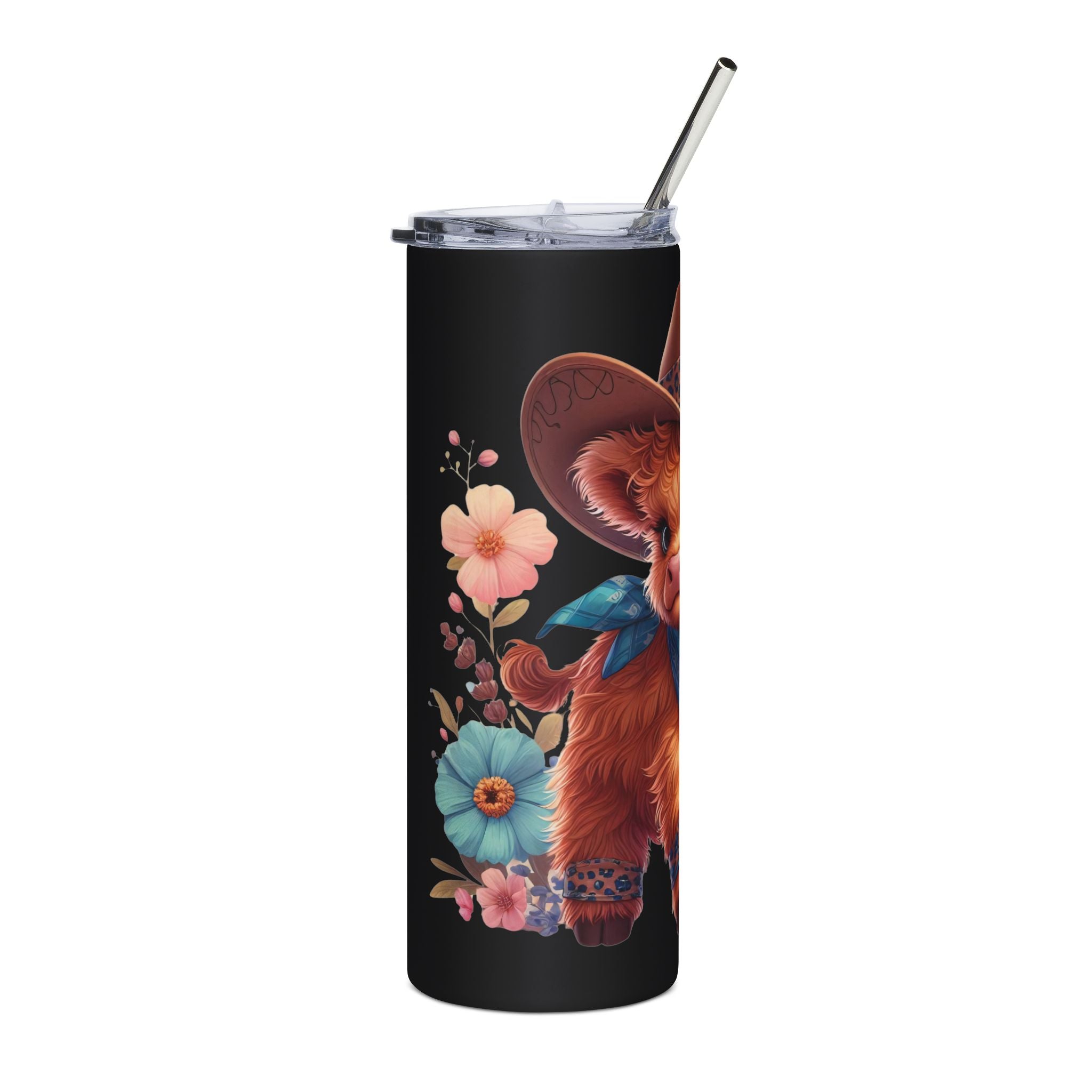 Highland Cow Spring Flowers Stainless Steel Tumbler — 20oz
