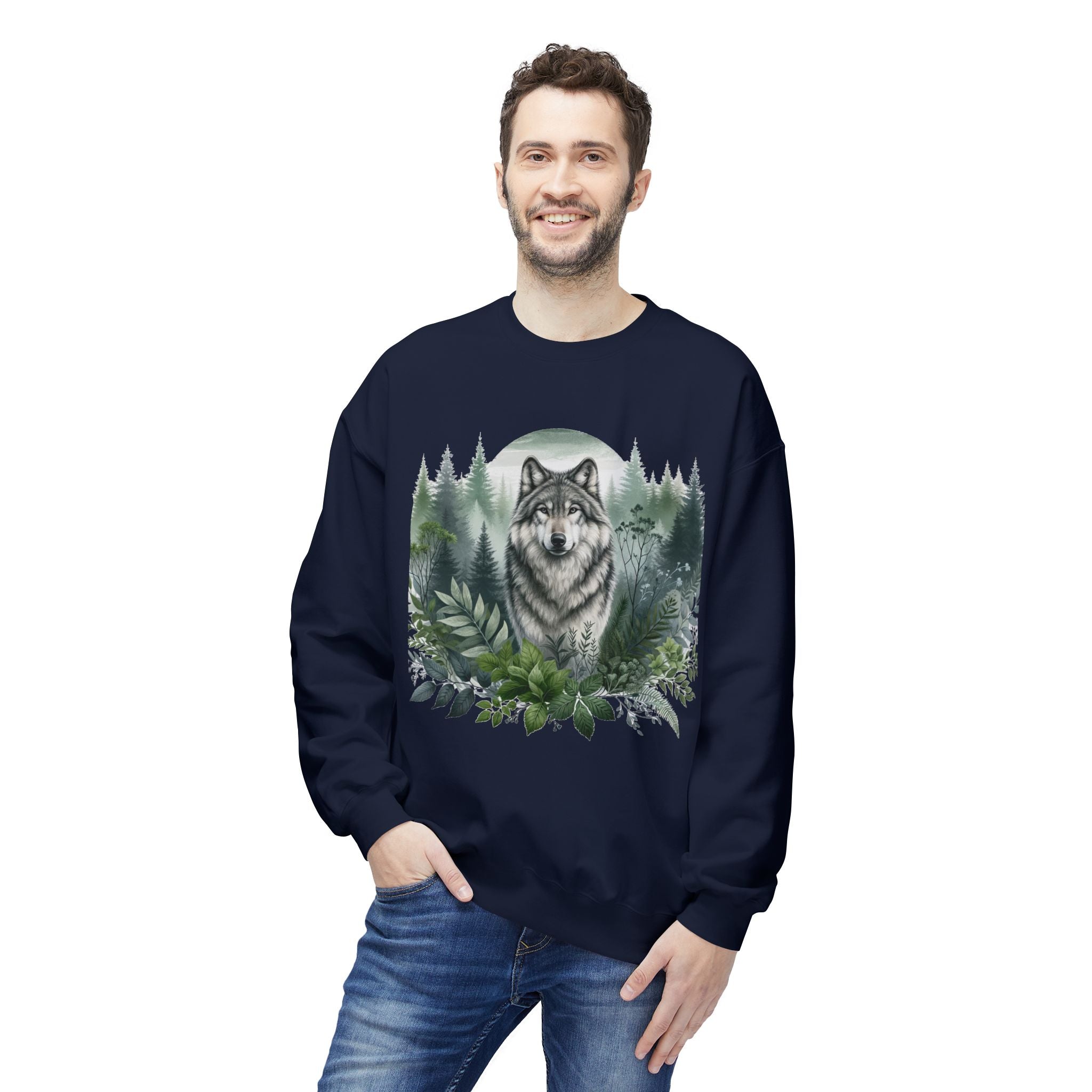 Wildlife Wolf Crewneck Sweatshirt — Custom Wolf Graphic