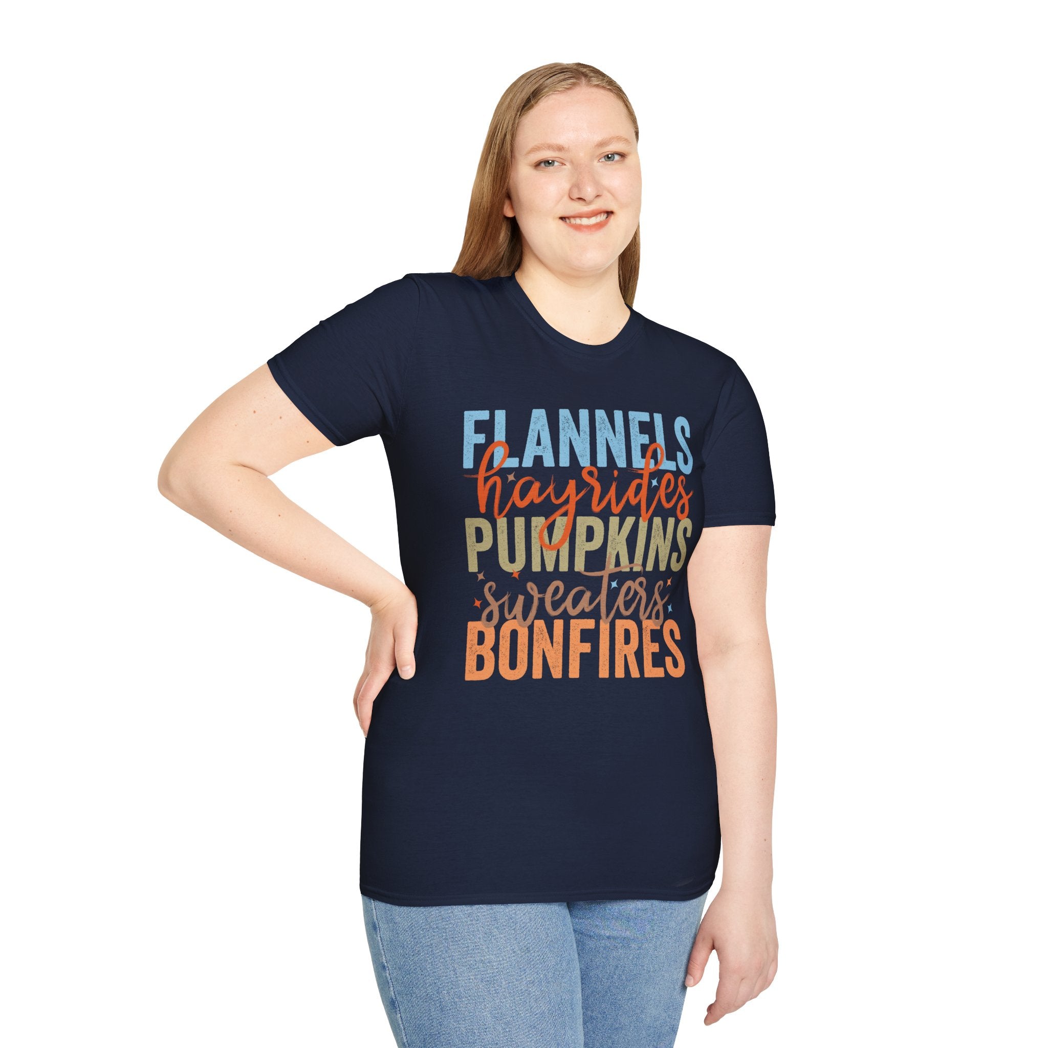 Fall Vibes T‑Shirt — “Flannels Hayrides Pumpkins” Autumn Graphic Tee
