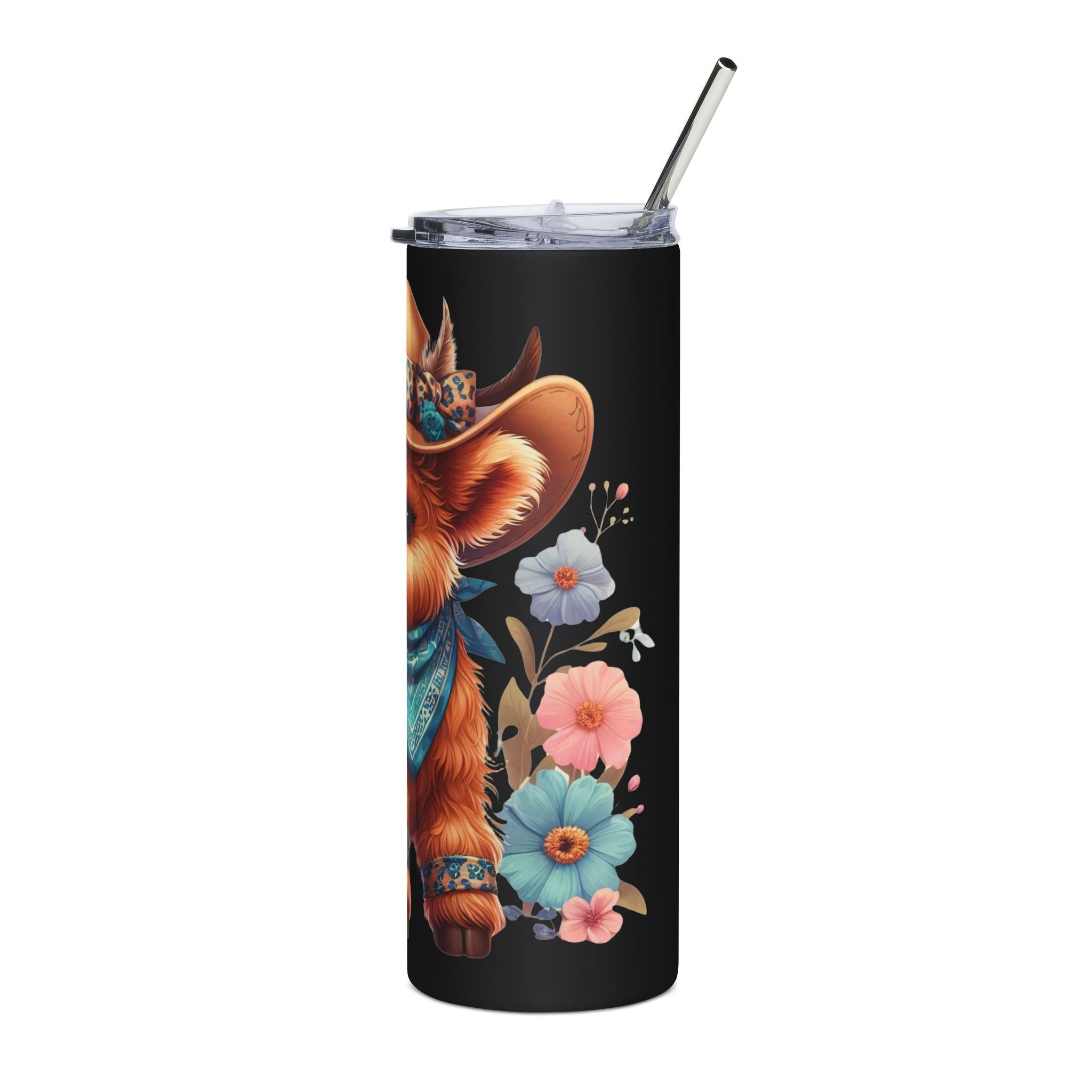 Highland Cow Spring Flowers Stainless Steel Tumbler — 20oz