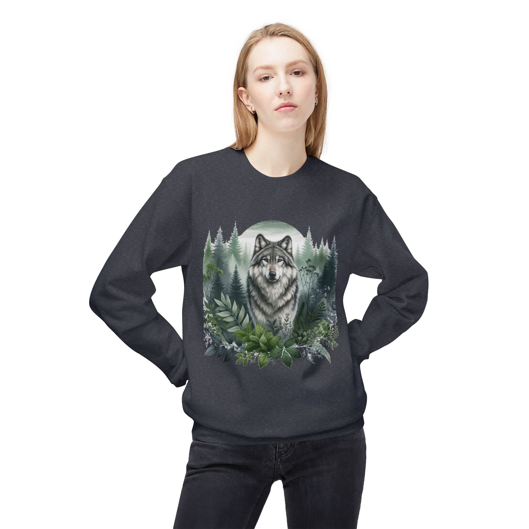 Wildlife Wolf Crewneck Sweatshirt — Custom Wolf Graphic