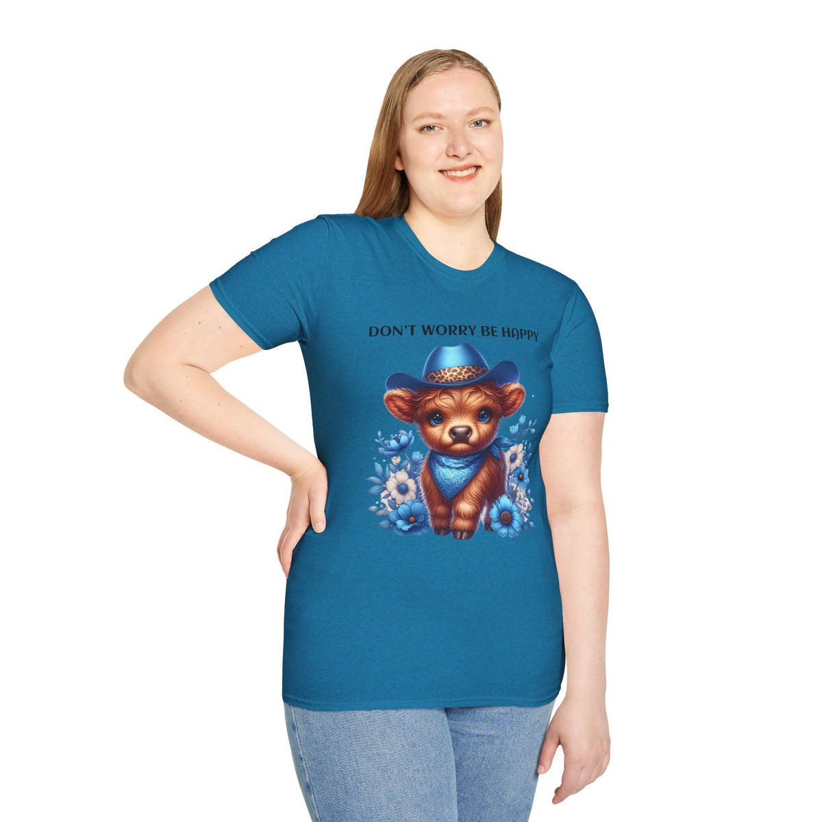 Baby Highland Cow Don't Worry Be Happy Unisex Soft style T-Shirt