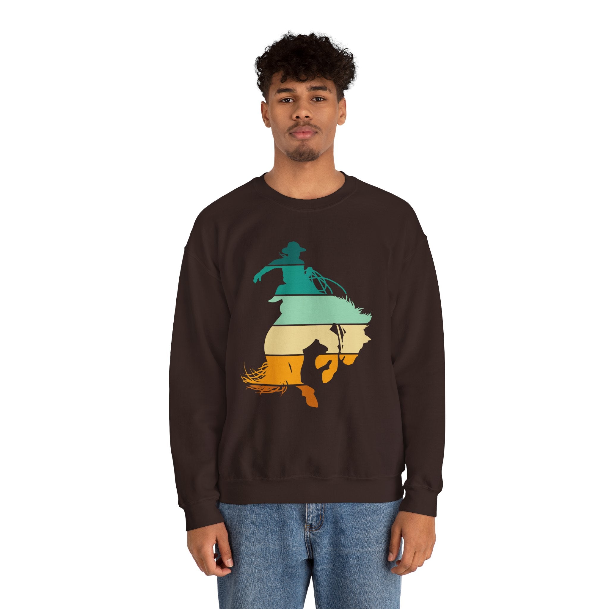 Rodeo Bucking Horse Crewneck Sweatshirt — Western Cowboy Rodeo Graphic